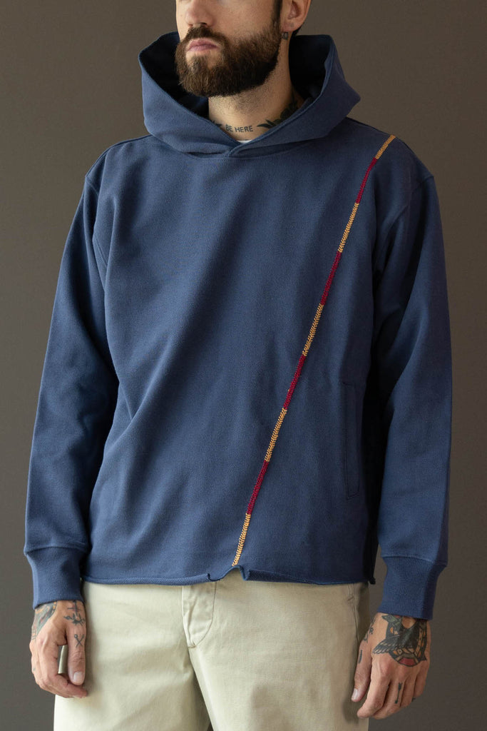 Karu Research - Rabari Stitch Hoodie - Blue/Red/Yellow - Canoe Club