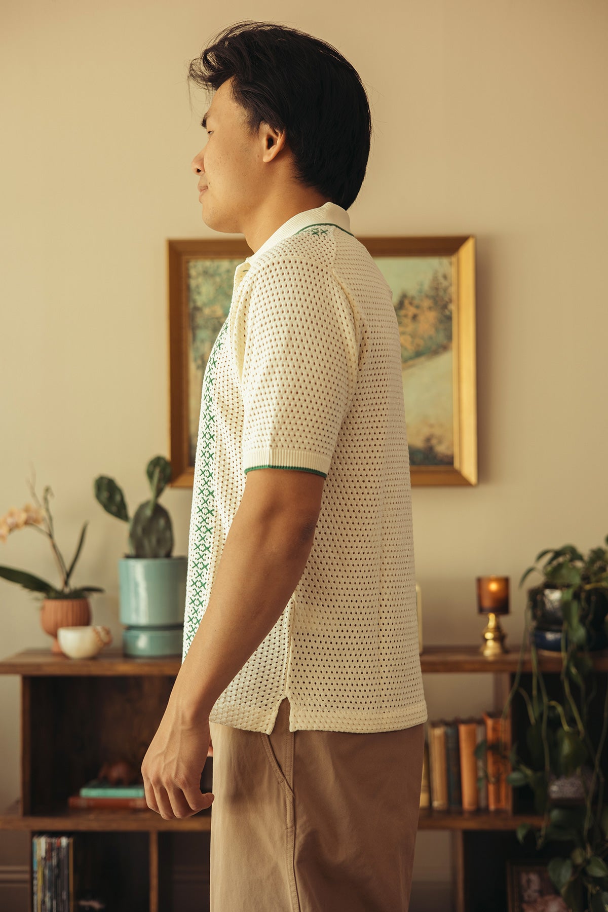 Beams Plus - Knit Polo Mesh Stripe - Off White - Canoe Club