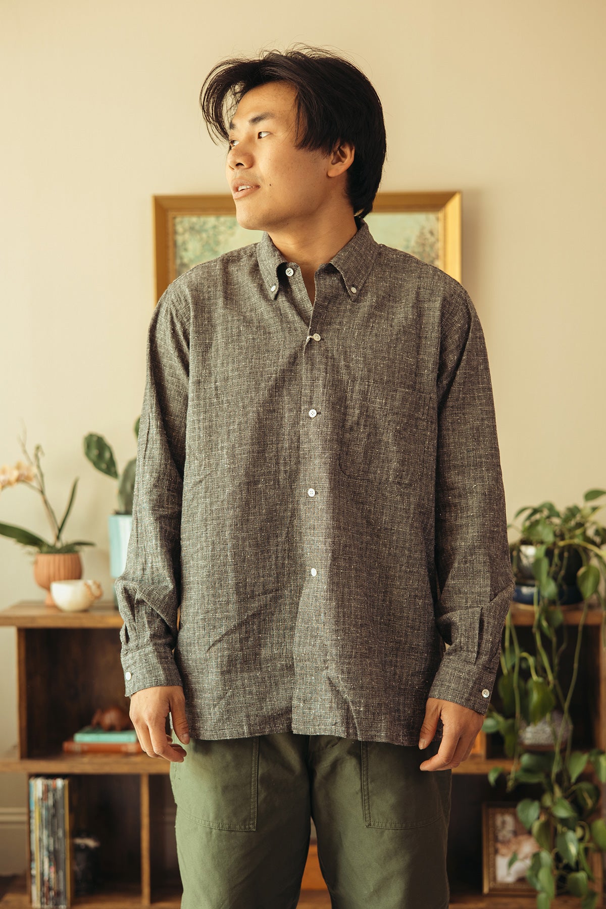 Beams Plus - Open B.D. Nep Check Cotton Linen - Beige - Canoe Club