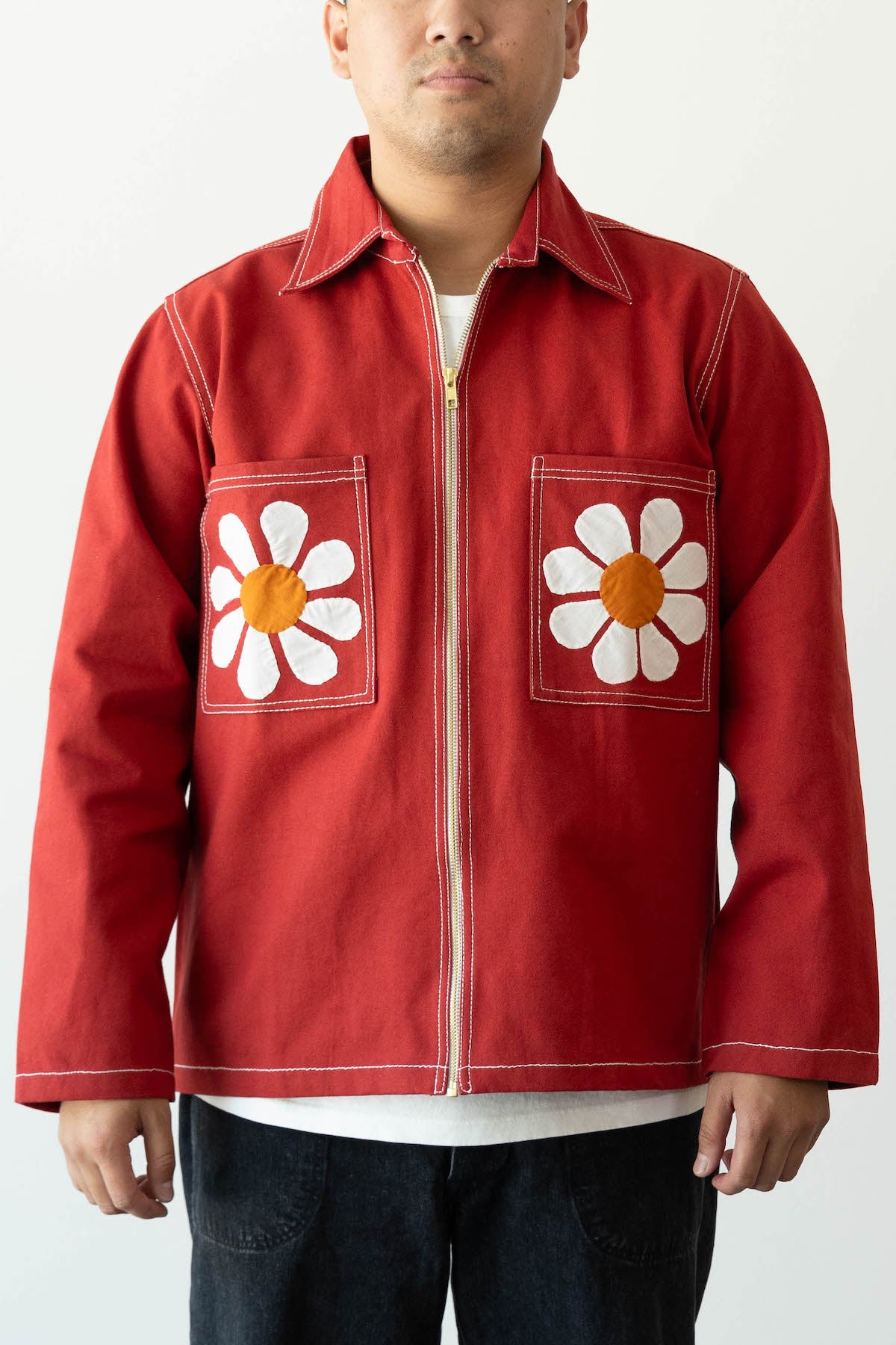 Harago - Flower Applique Zipper Jacket - Red - Canoe Club