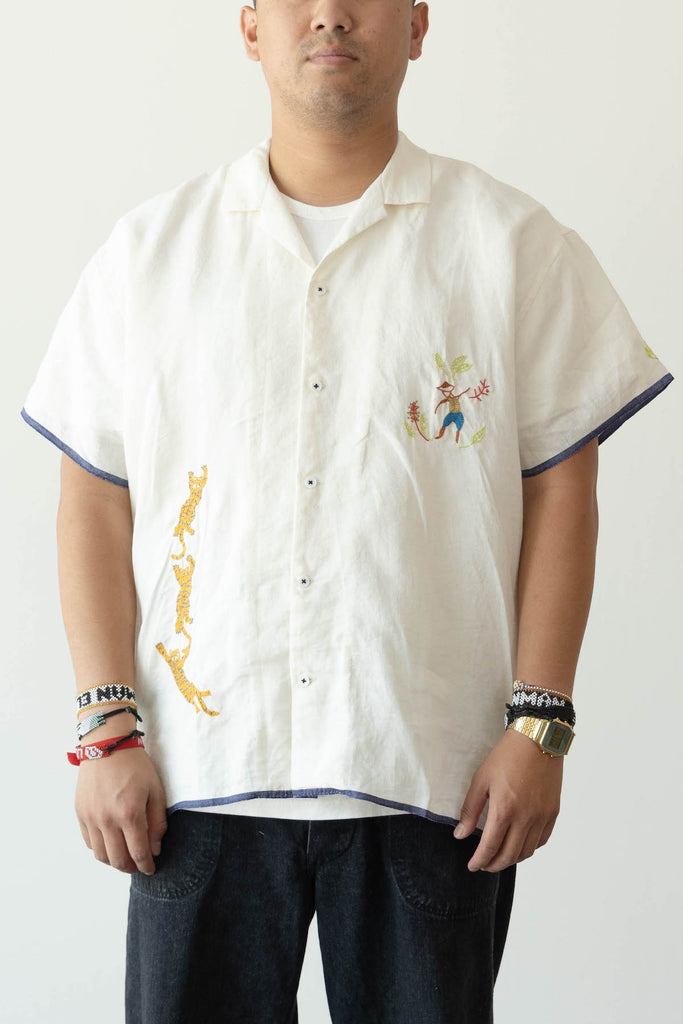 Harago - Linen Embroidered Shirt - Off-White - Canoe Club