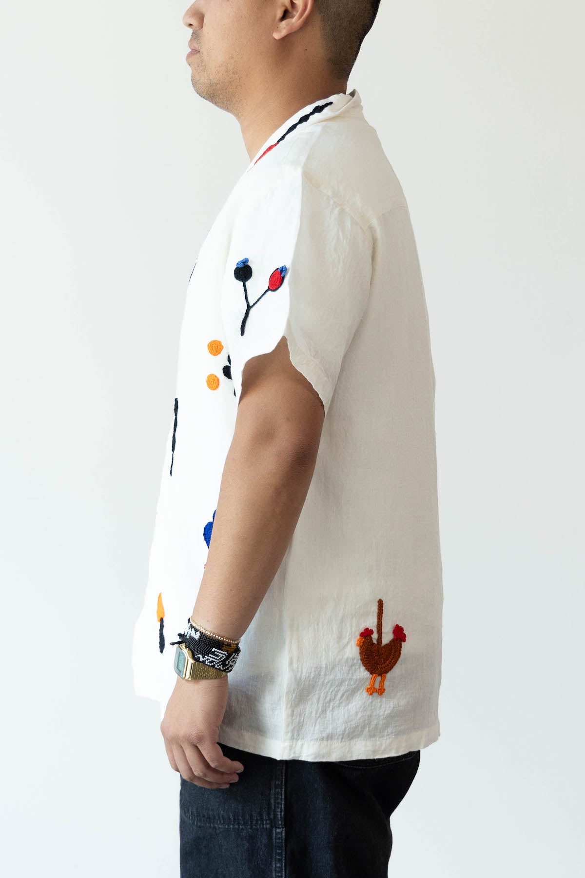 Harago - Flower Crochet Applique Shirt - White - Canoe Club