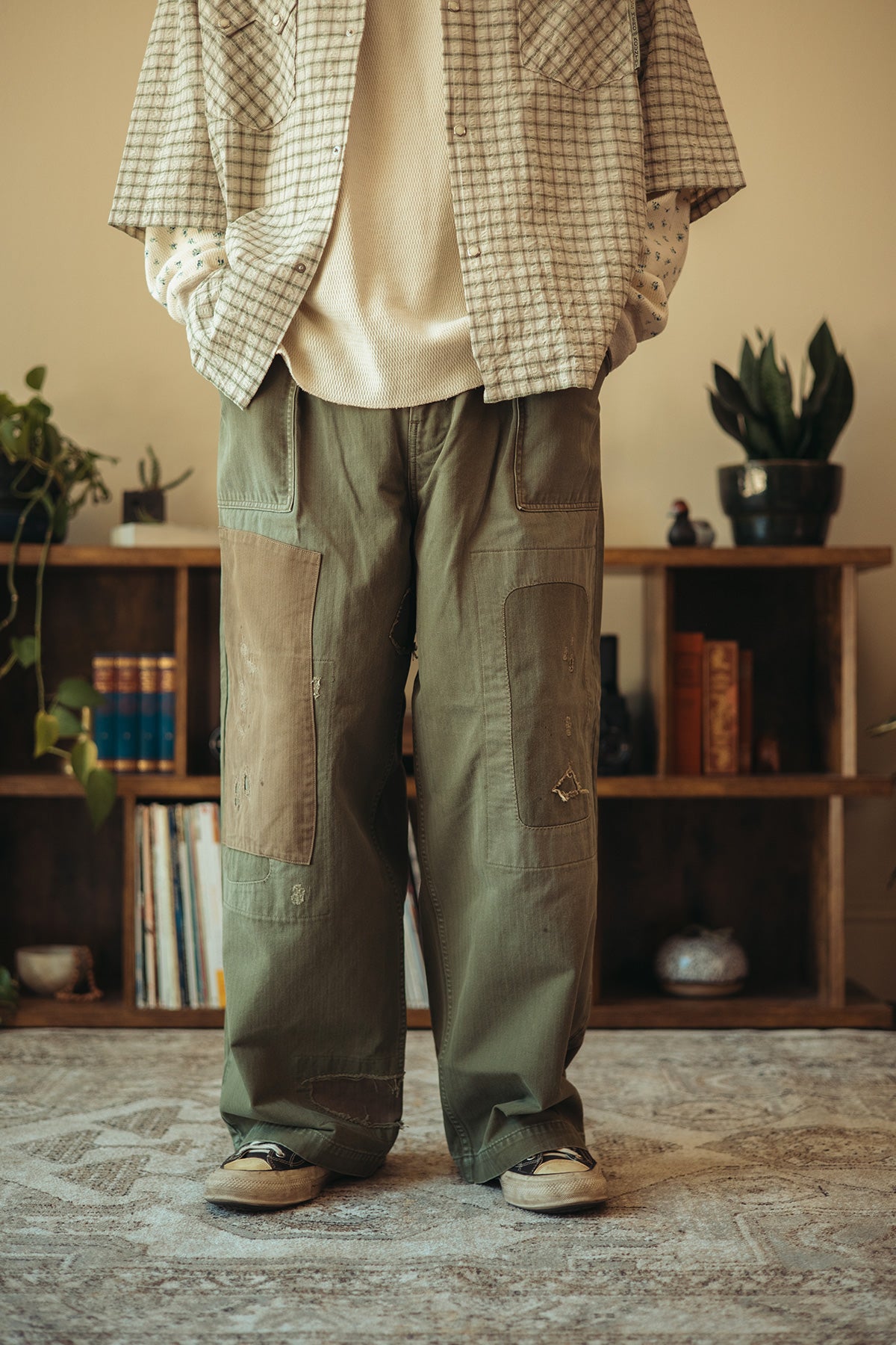 Kapital - Herringbone FATIGUE Baggy Pants (RUSHFIELD Remake) - Khaki - Canoe Club