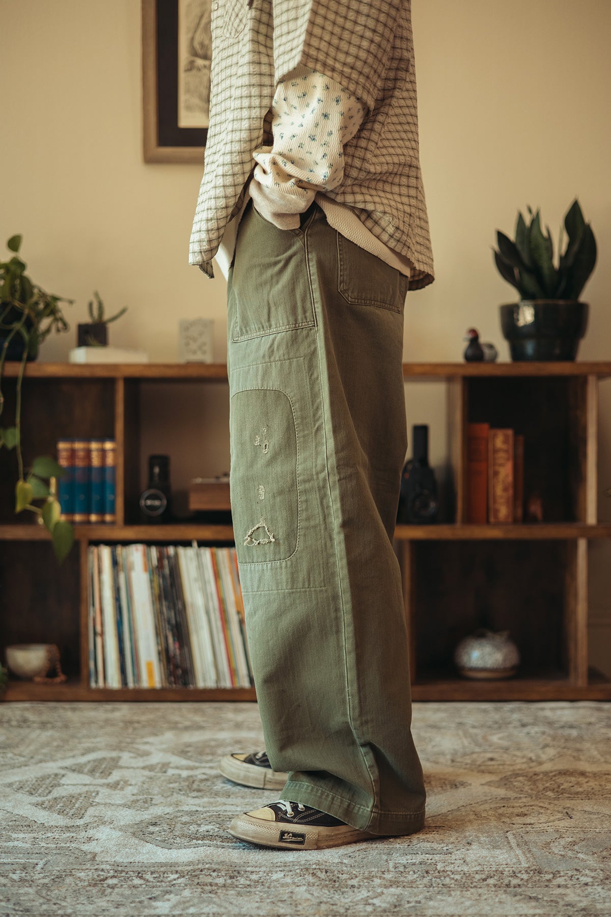 Kapital - Herringbone FATIGUE Baggy Pants (RUSHFIELD Remake) - Khaki - Canoe Club