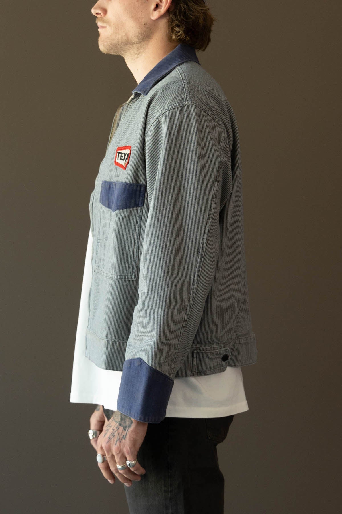RE/DONE - Milk Man Jacket - Cement Pin Stripe/Navy - Canoe Club