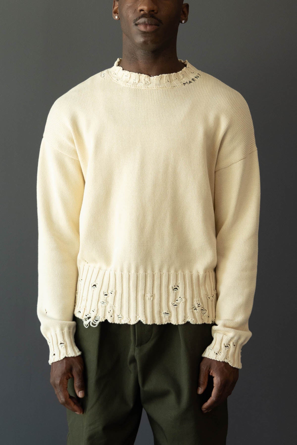 Marni - Dishevelled Cotton Sweater - Stone White - Canoe Club