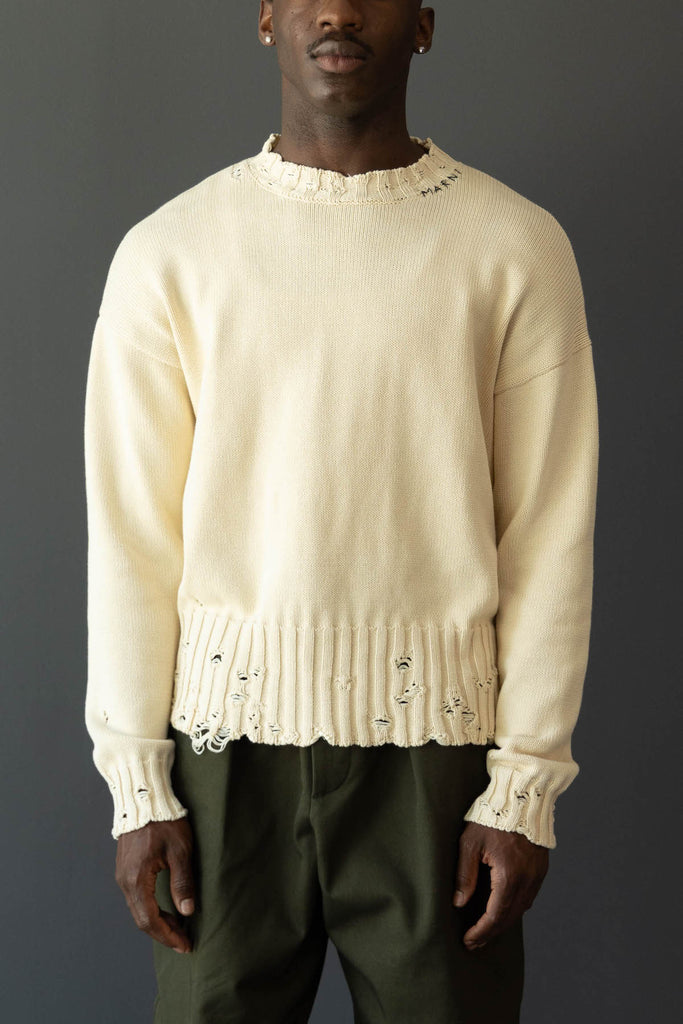 Marni - Dishevelled Cotton Sweater - Stone White - Canoe Club