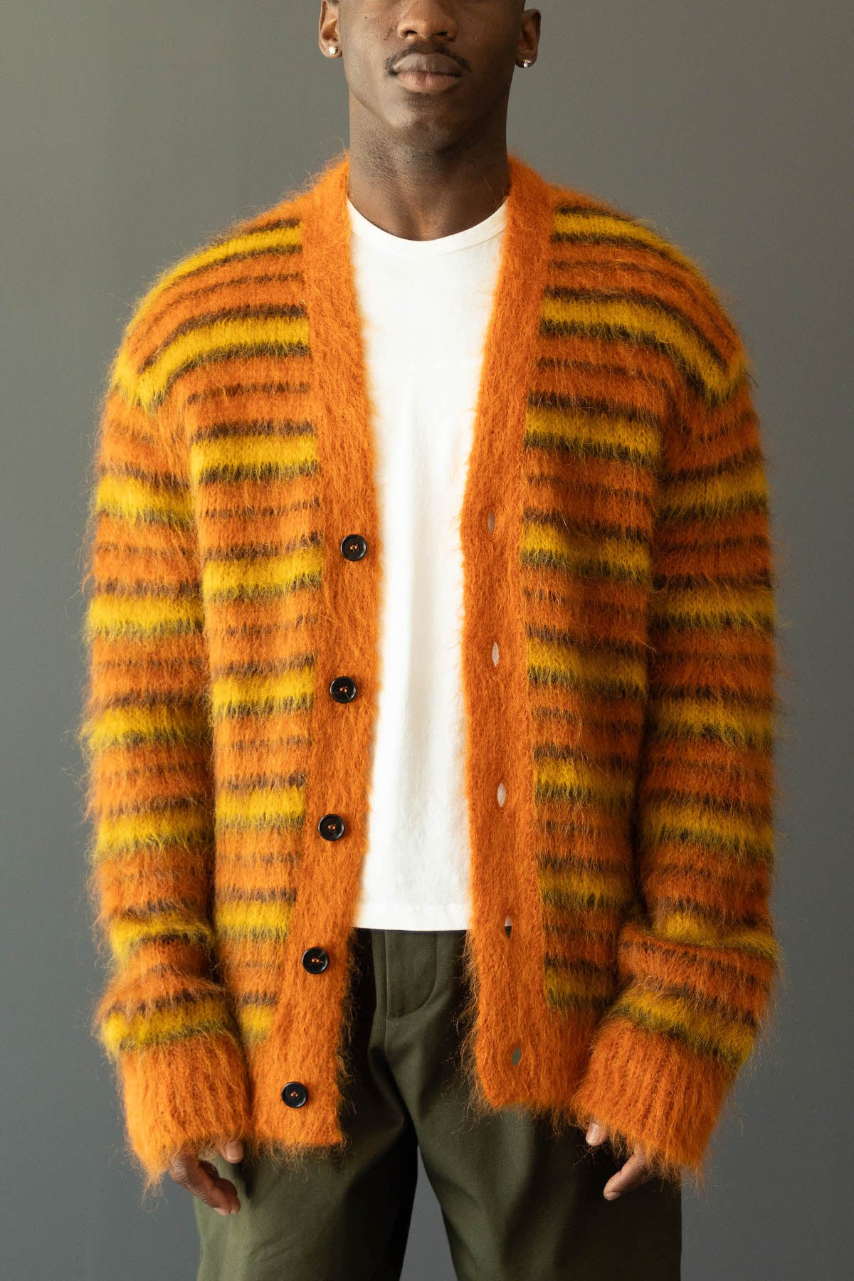 Marni - Iconic Brushed Stripes Cardigan - Lobster - Canoe Club