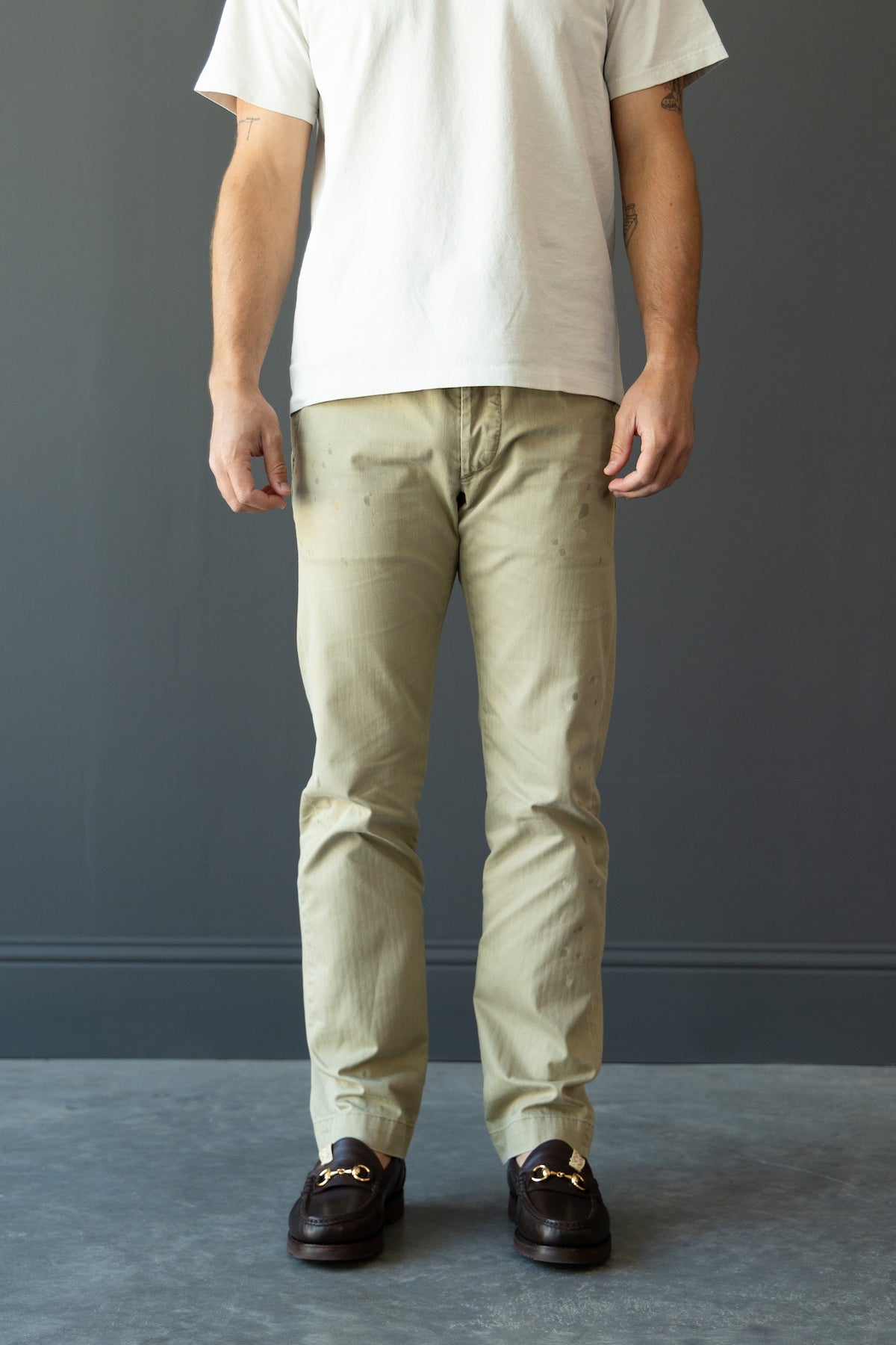 RRL - Officer Distressed Herringbone Pant - Vintage Khaki - Canoe Club