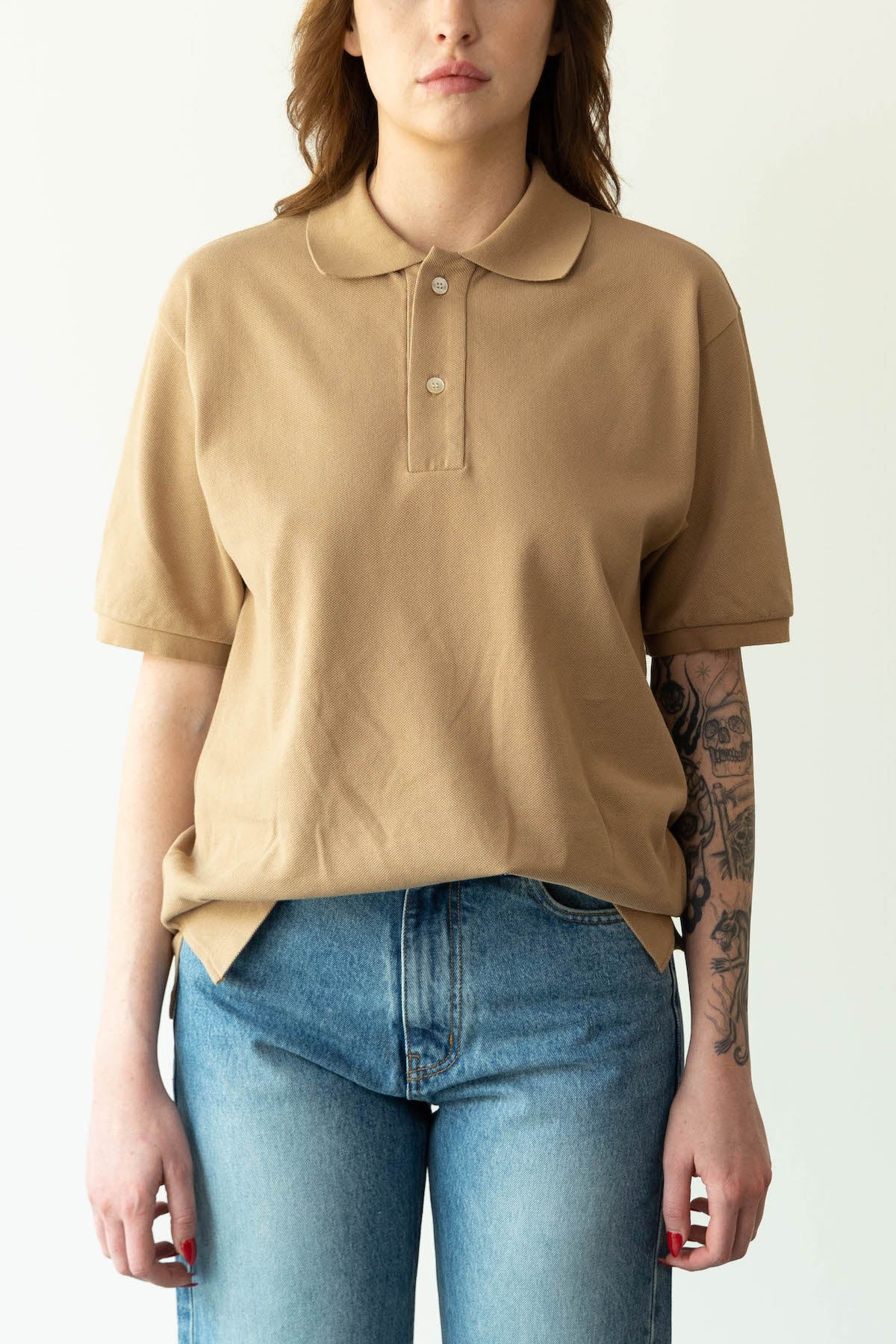 Auralee - Super Fine Cotton Pique Big Polo - Light Brown - Canoe Club