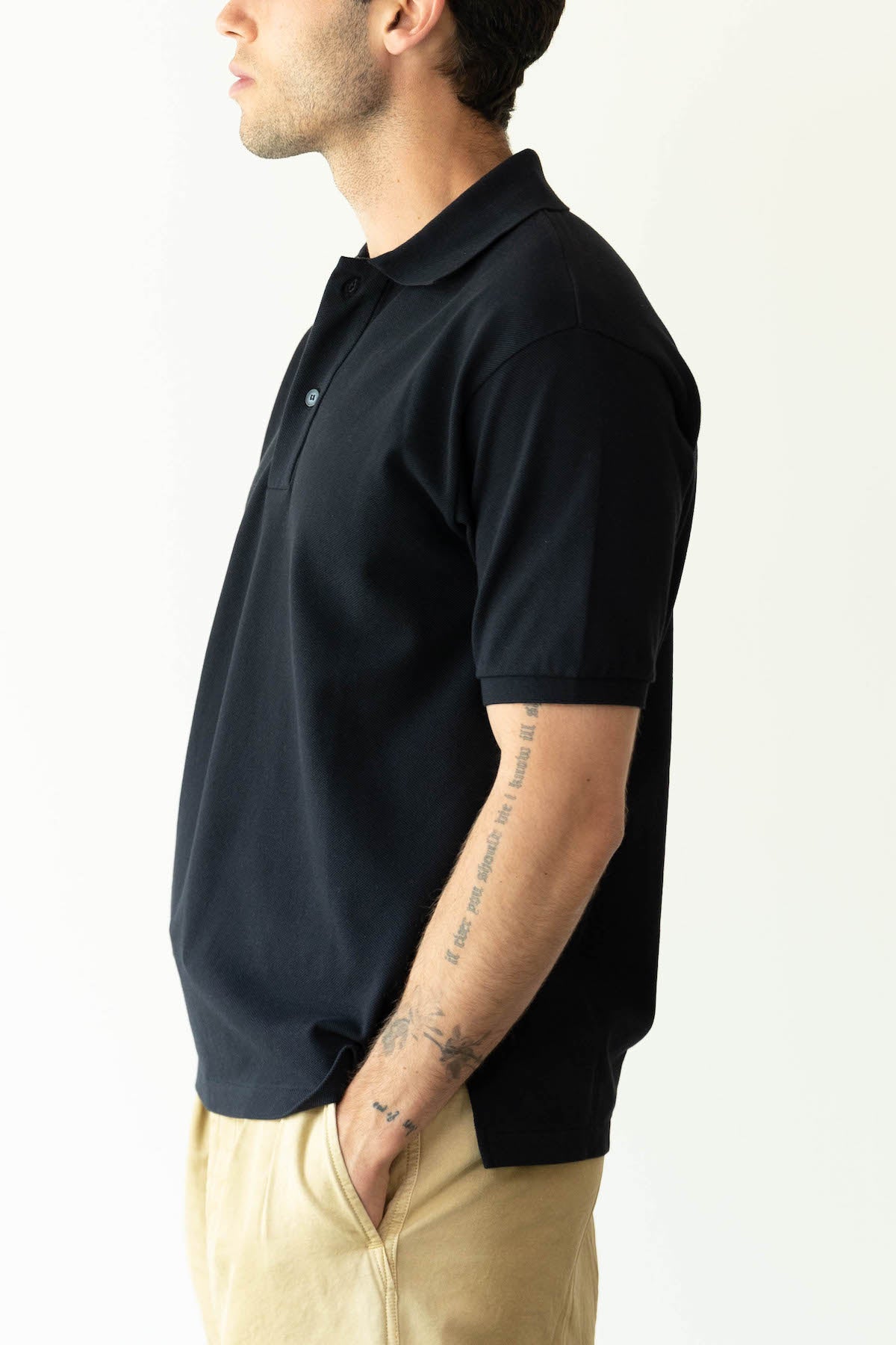Auralee Super Fine Cotton Pique Big Polo | Black | Canoe Club