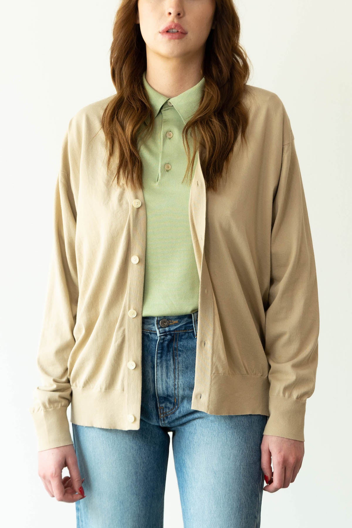 Auralee - Super High Gauge Cotton Knit Cardigan - Beige - Canoe Club