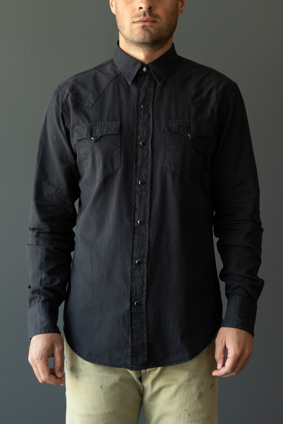 RRL - Slim Fit Twill Western Shirt - Polo Black - Canoe Club