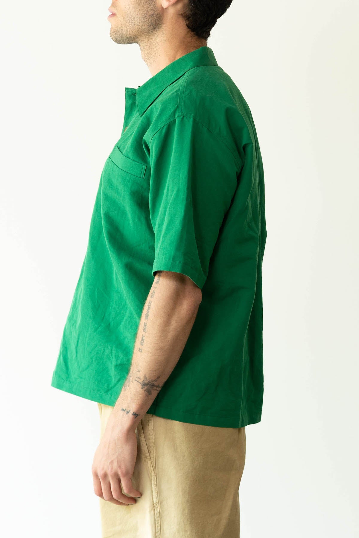 Auralee - High Density Finx Linen Weather Half Sleeve Shirt - Green - Canoe Club