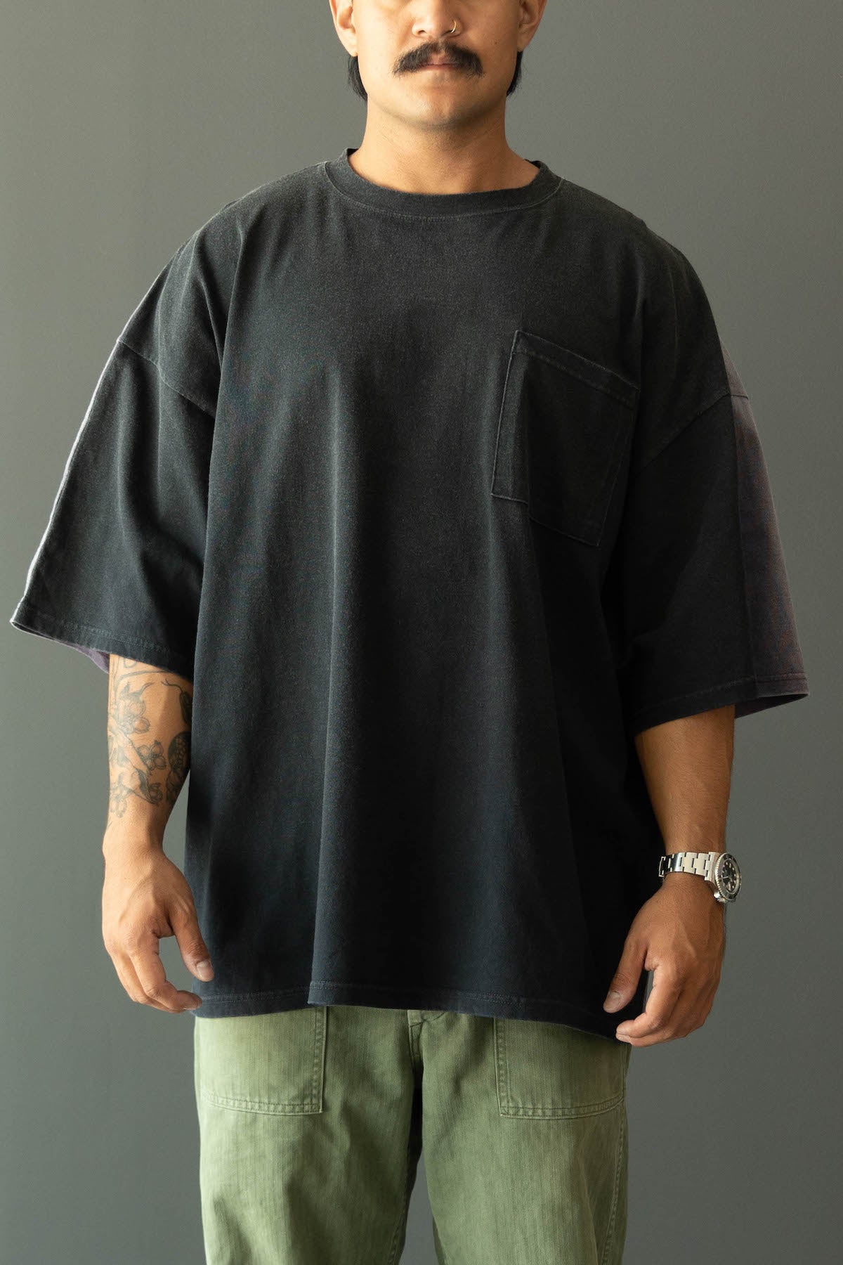 Kapital - Jersey 2TONES BIG Pocket TEE (BONE) - Black/Purple - Canoe Club