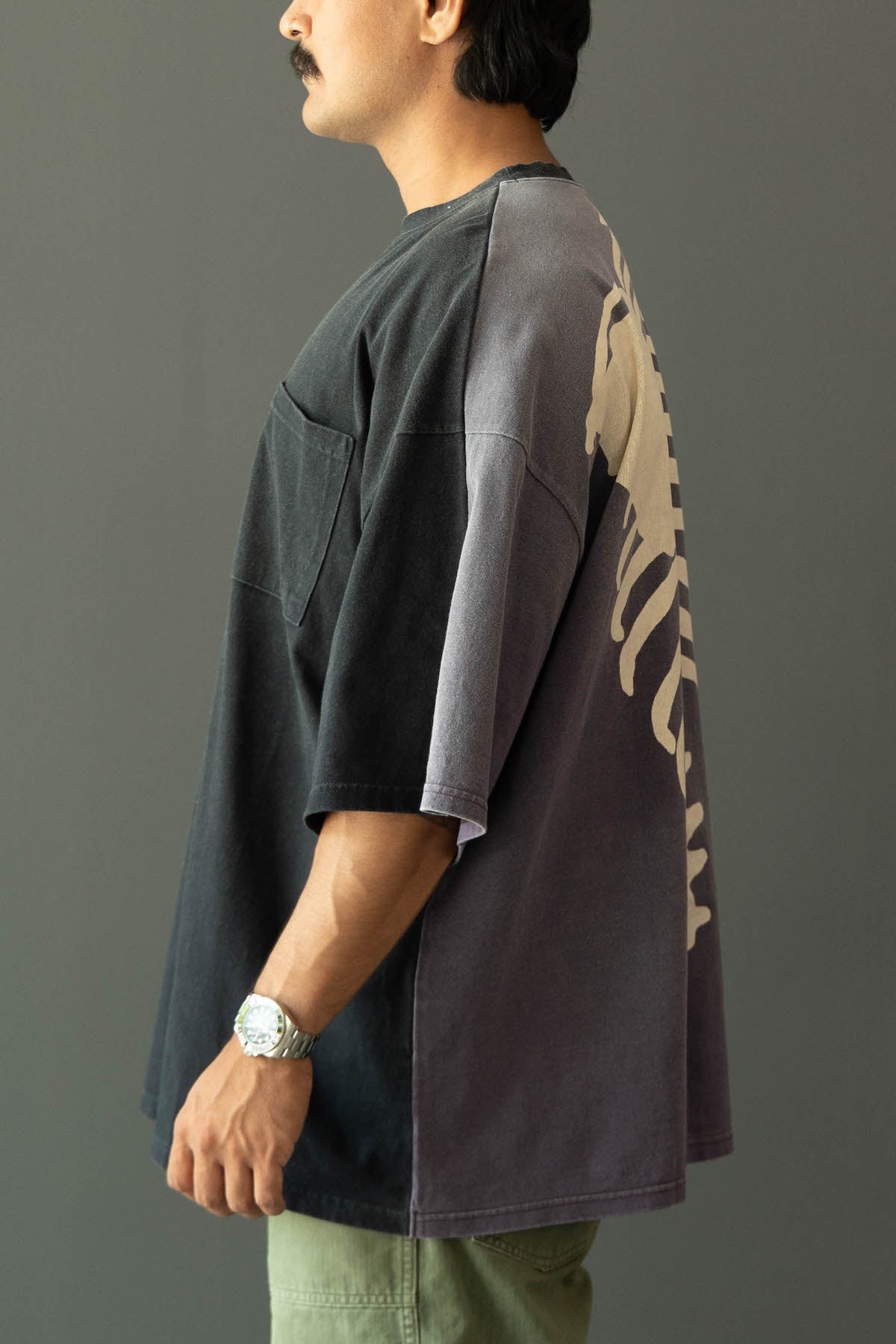 Kapital - Jersey 2TONES BIG Pocket TEE (BONE) - Black/Purple - Canoe Club