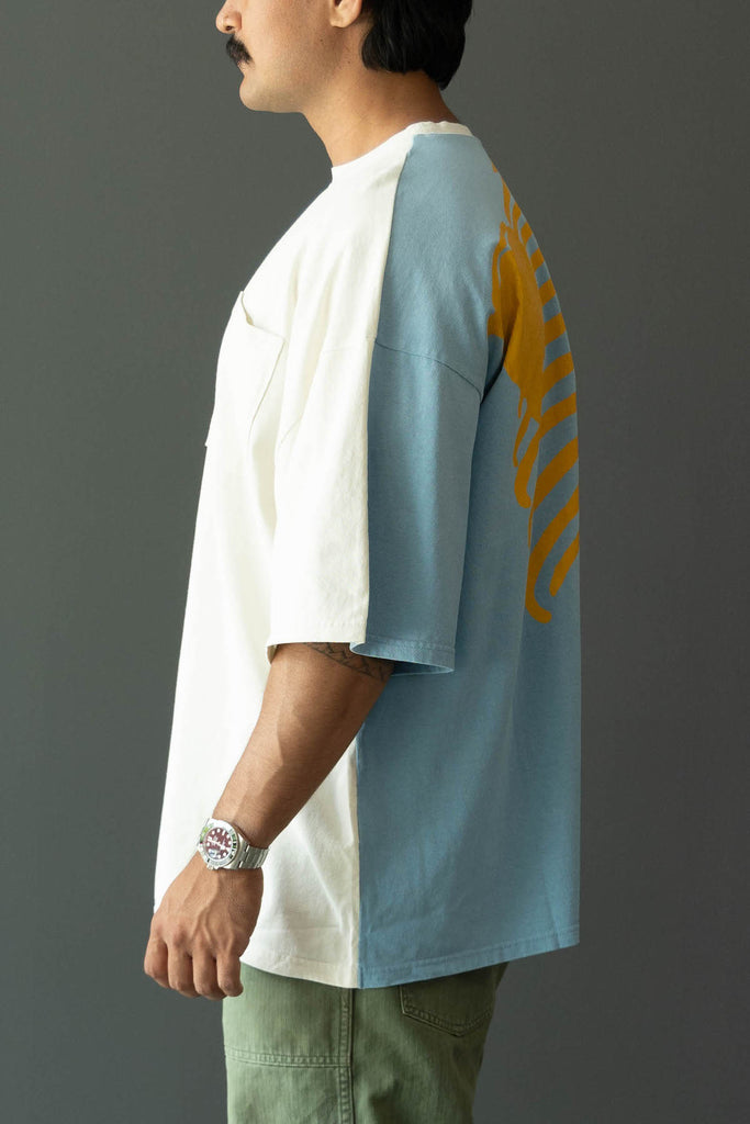 Kapital - Jersey 2TONES BIG Pocket TEE (BONE) - White/Sax - Canoe Club