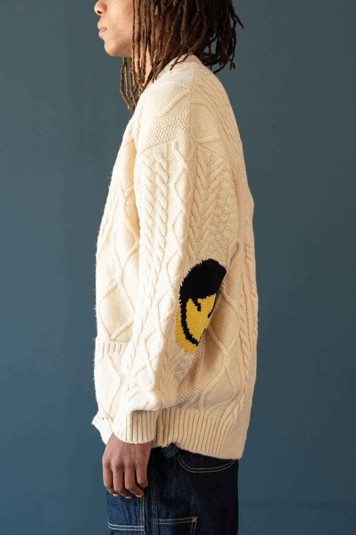 Kapital - 5G Wool Cable Knit Elbow-CATPITAL Cardigan - Ecru - Canoe Club
