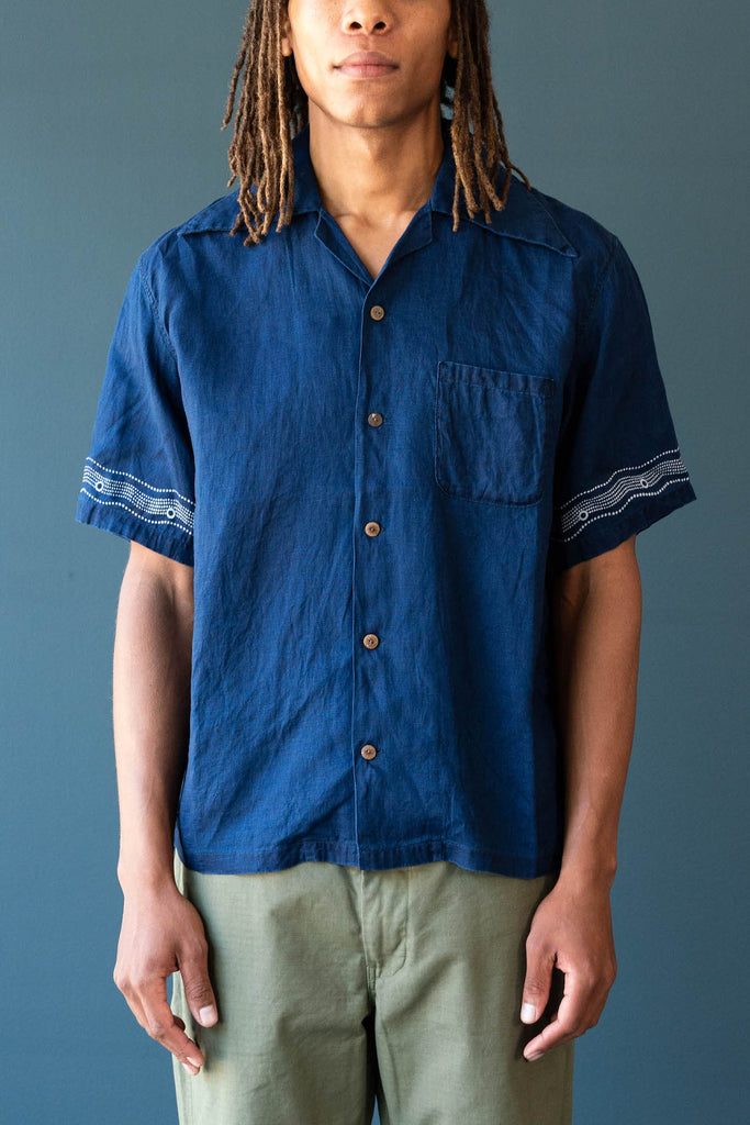 Kapital - French Cloth Linen WRANGLE Collar Aloha Shirt (SOUFFLEMON) - Indigo - Canoe Club