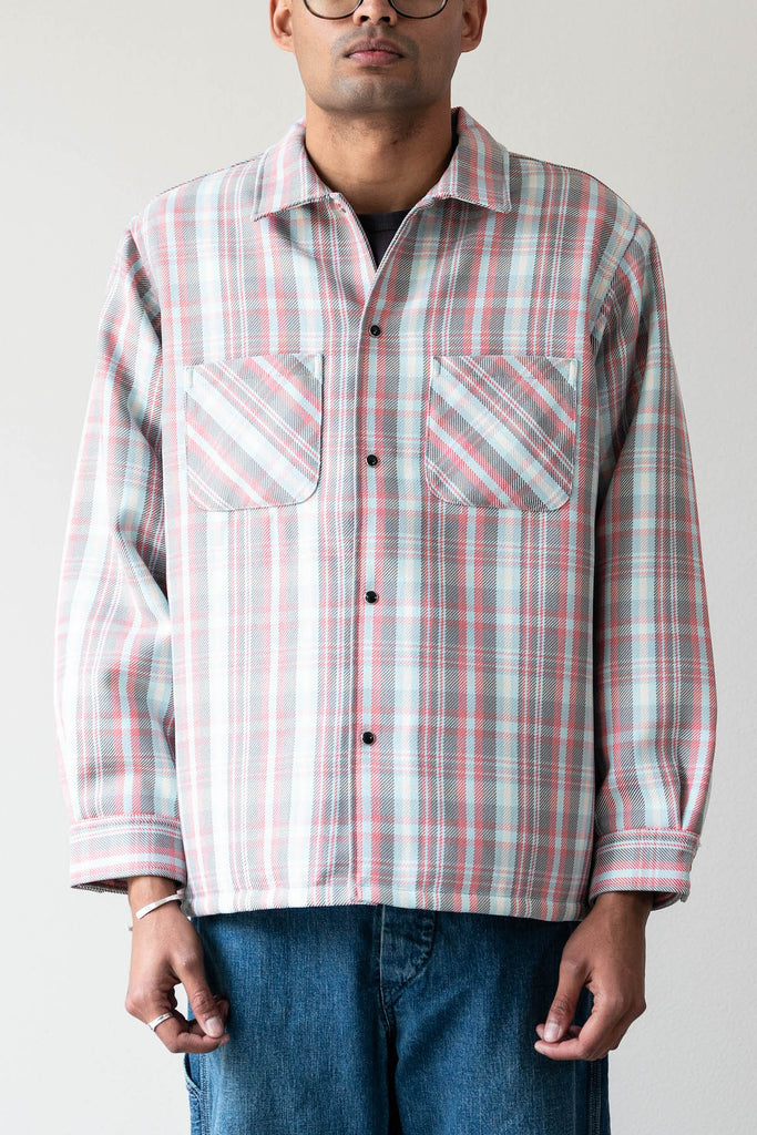 Beams Plus - Quilt Open Collar Shirt Mechanic Ombre Check - Red - Canoe Club