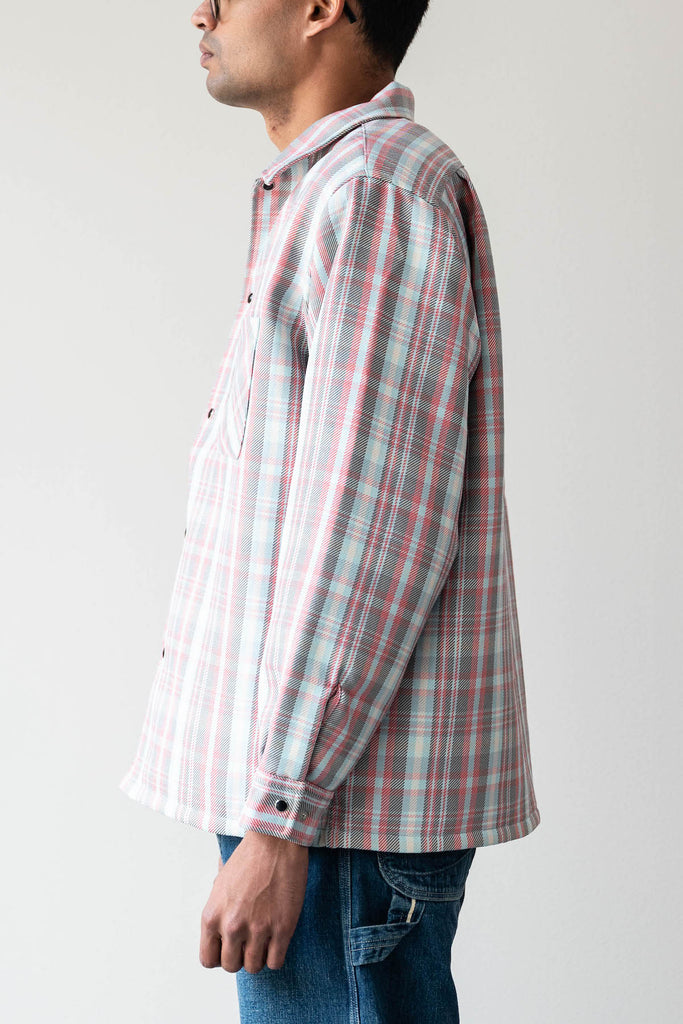 Beams Plus - Quilt Open Collar Shirt Mechanic Ombre Check - Red - Canoe Club