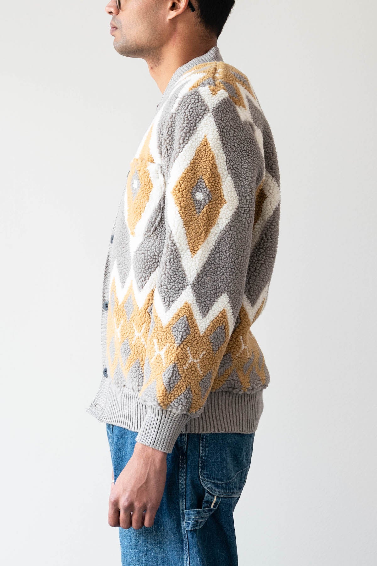 Cardigan Boa Jacquard - Lt. Grey/Mustard