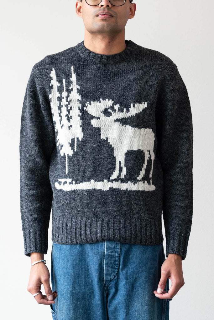 Beams Plus - Crew Neck Intarsia 3G - Charcoal (ELK) - Canoe Club