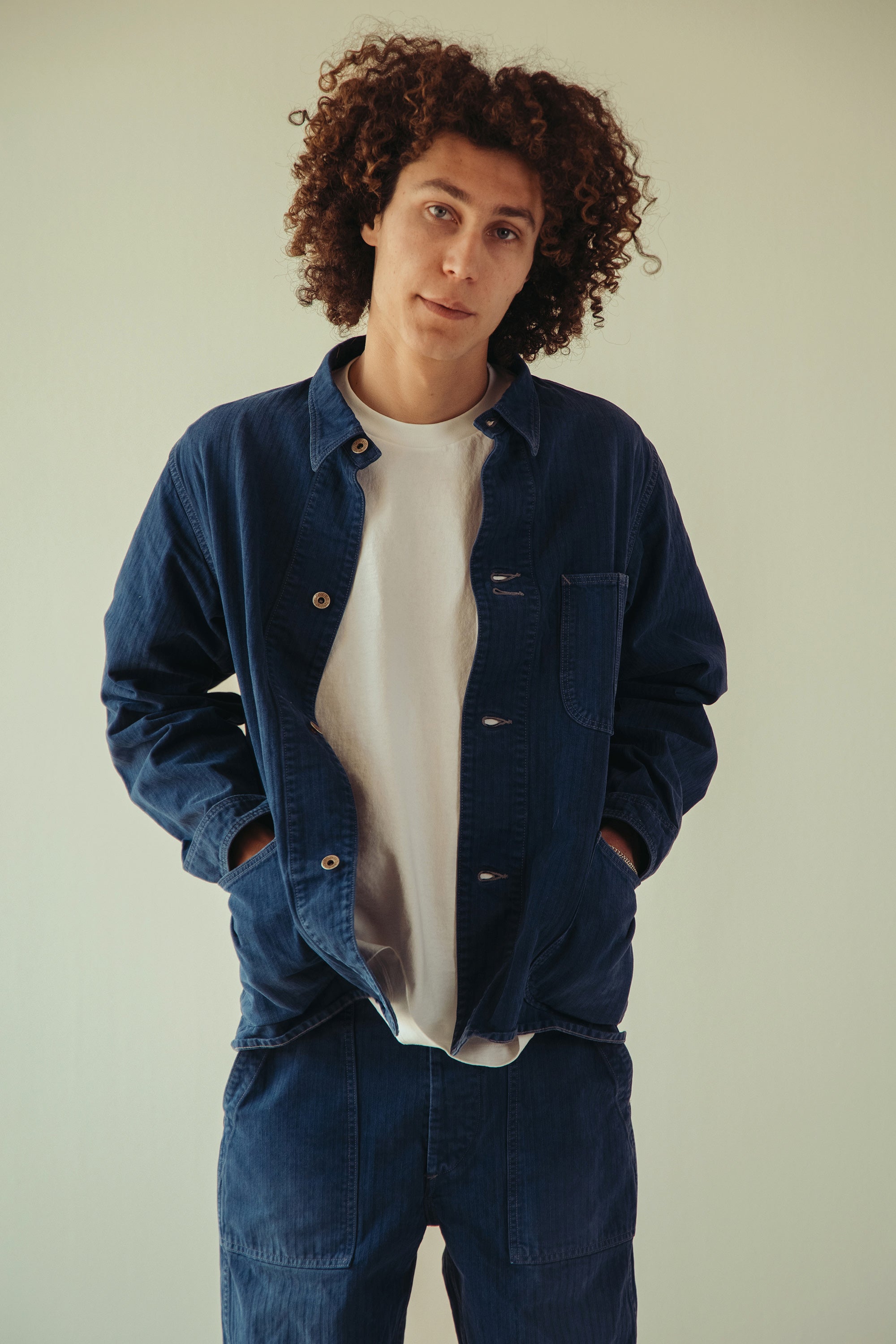Canoe Club x orSlow - orSlow x Canoe Club 40s Coverall Jacket - French Blue Herringbone Twill - Canoe Club