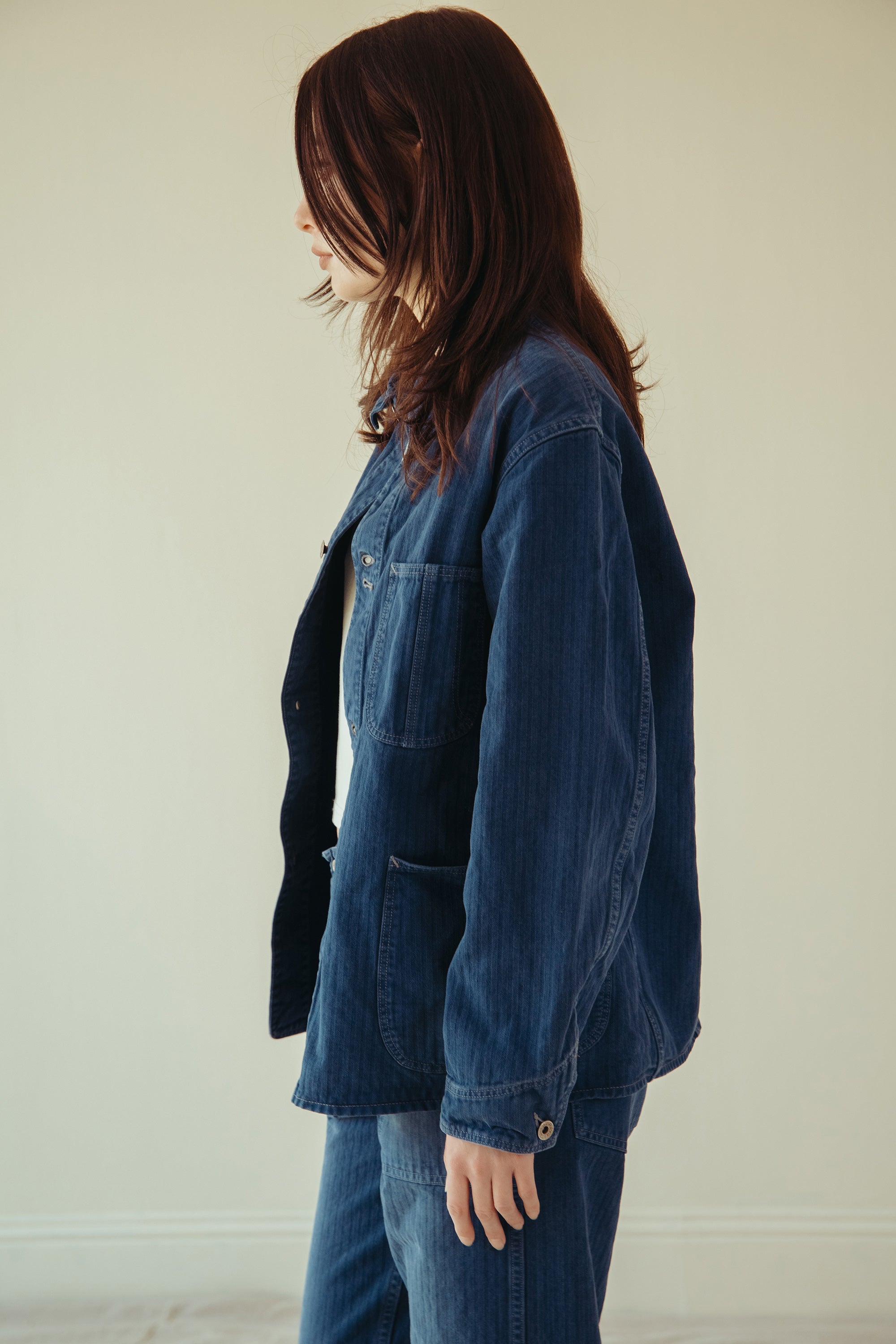 Canoe Club x orSlow - orSlow x Canoe Club 40s Coverall Jacket - French Blue Herringbone Twill - Canoe Club