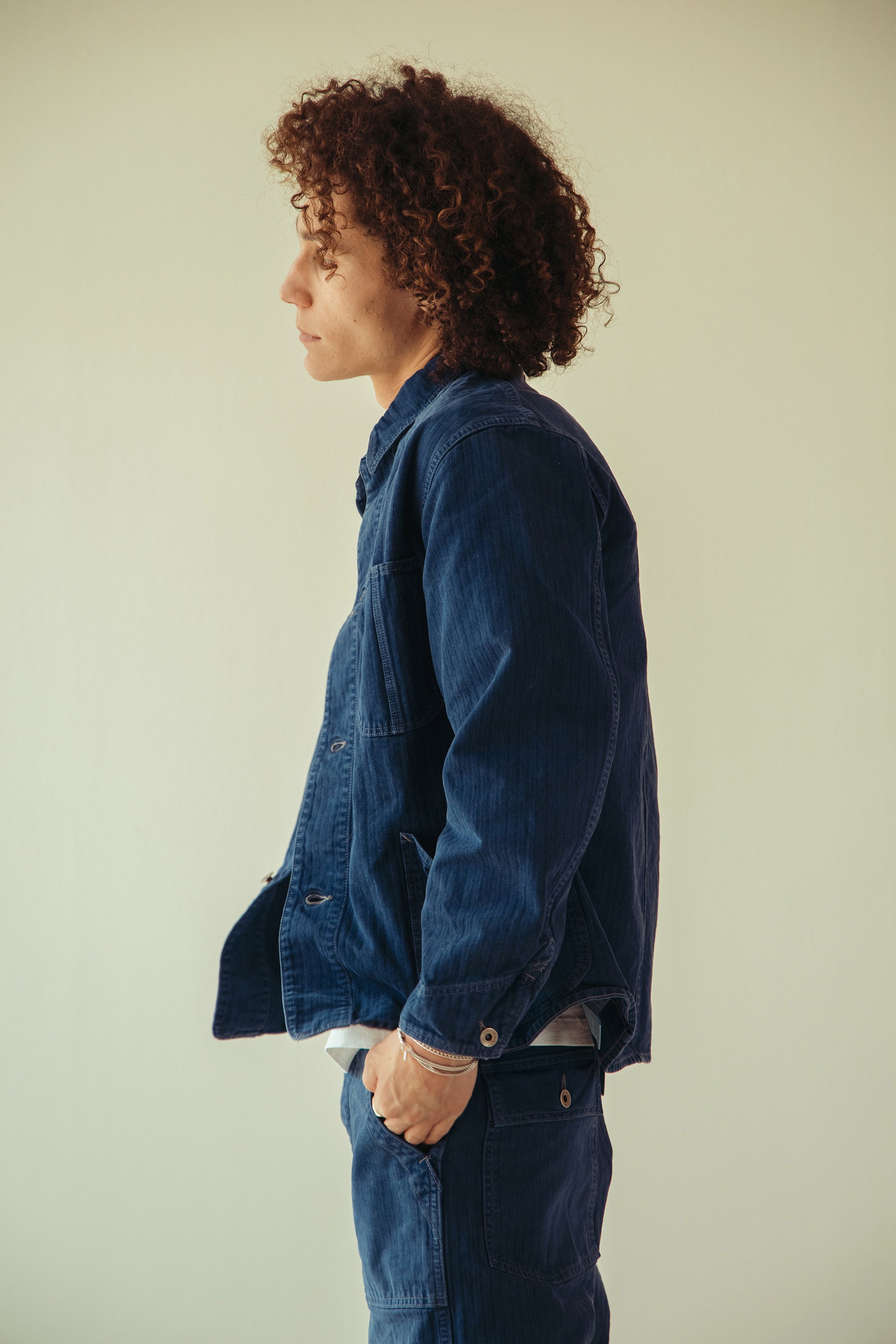 Canoe Club x orSlow - orSlow x Canoe Club 40s Coverall Jacket - French Blue Herringbone Twill - Canoe Club