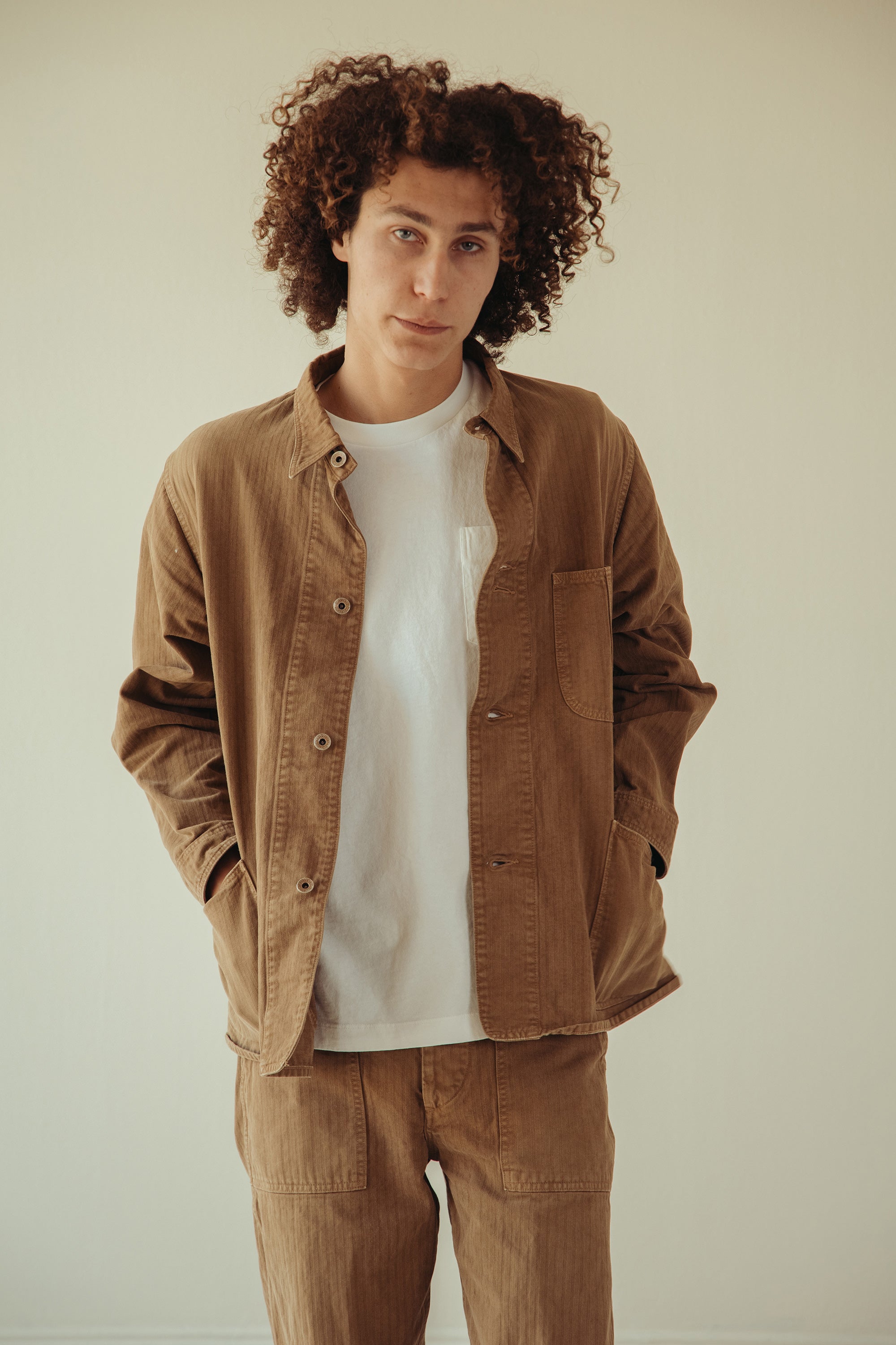 Canoe Club x orSlow - orSlow x Canoe Club 40's Coverall Jacket - Walnut Brown Herringbone Twill - Canoe Club