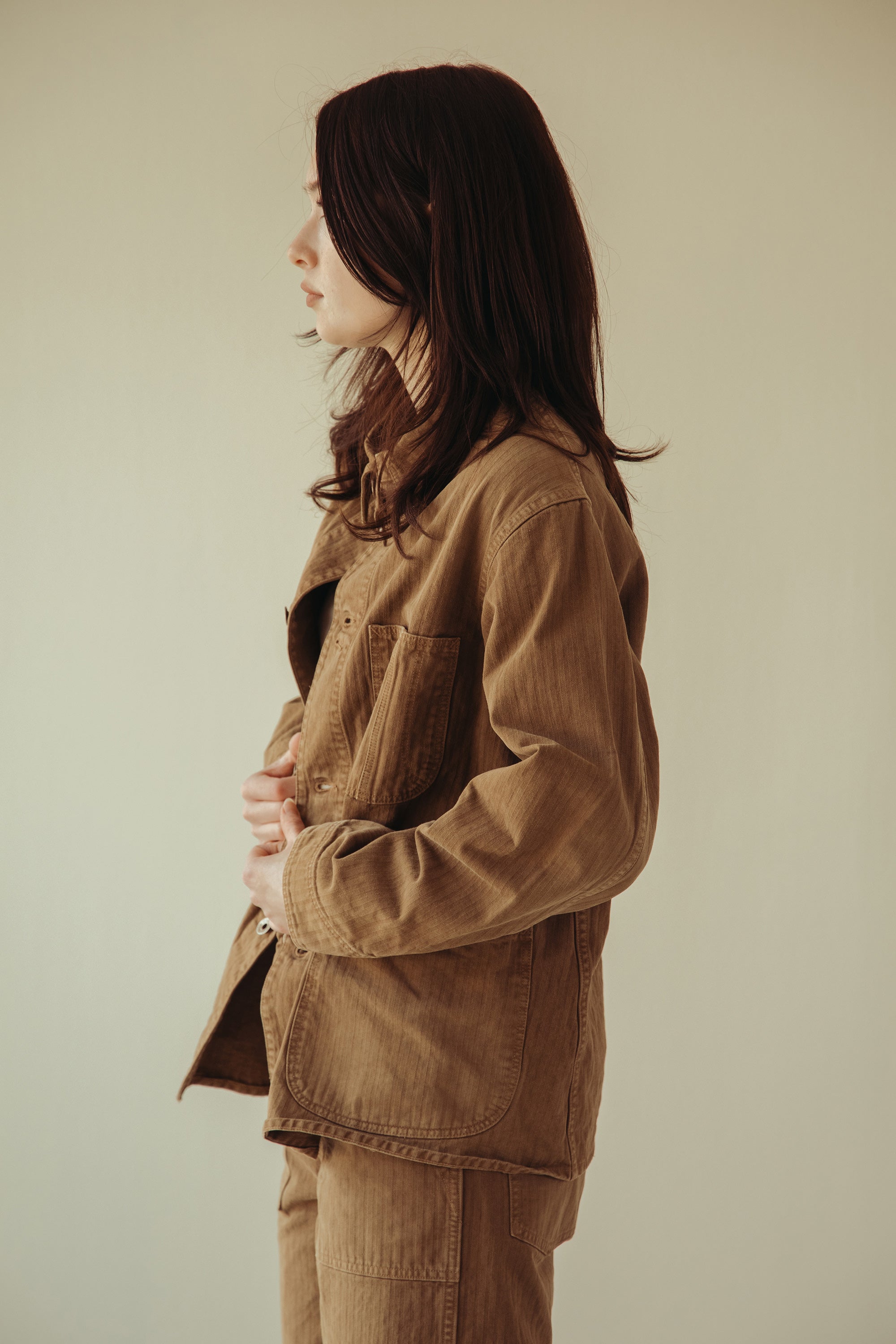 Canoe Club x orSlow - orSlow x Canoe Club 40's Coverall Jacket - Walnut Brown Herringbone Twill - Canoe Club