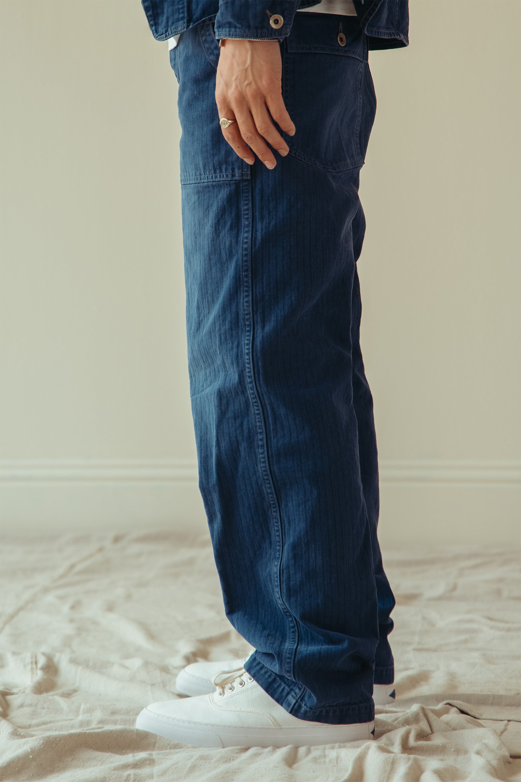 orSlow - orSlow x Canoe Club Regular Fit Fatigue Pants - French Blue Herringbone Twill - Canoe Club