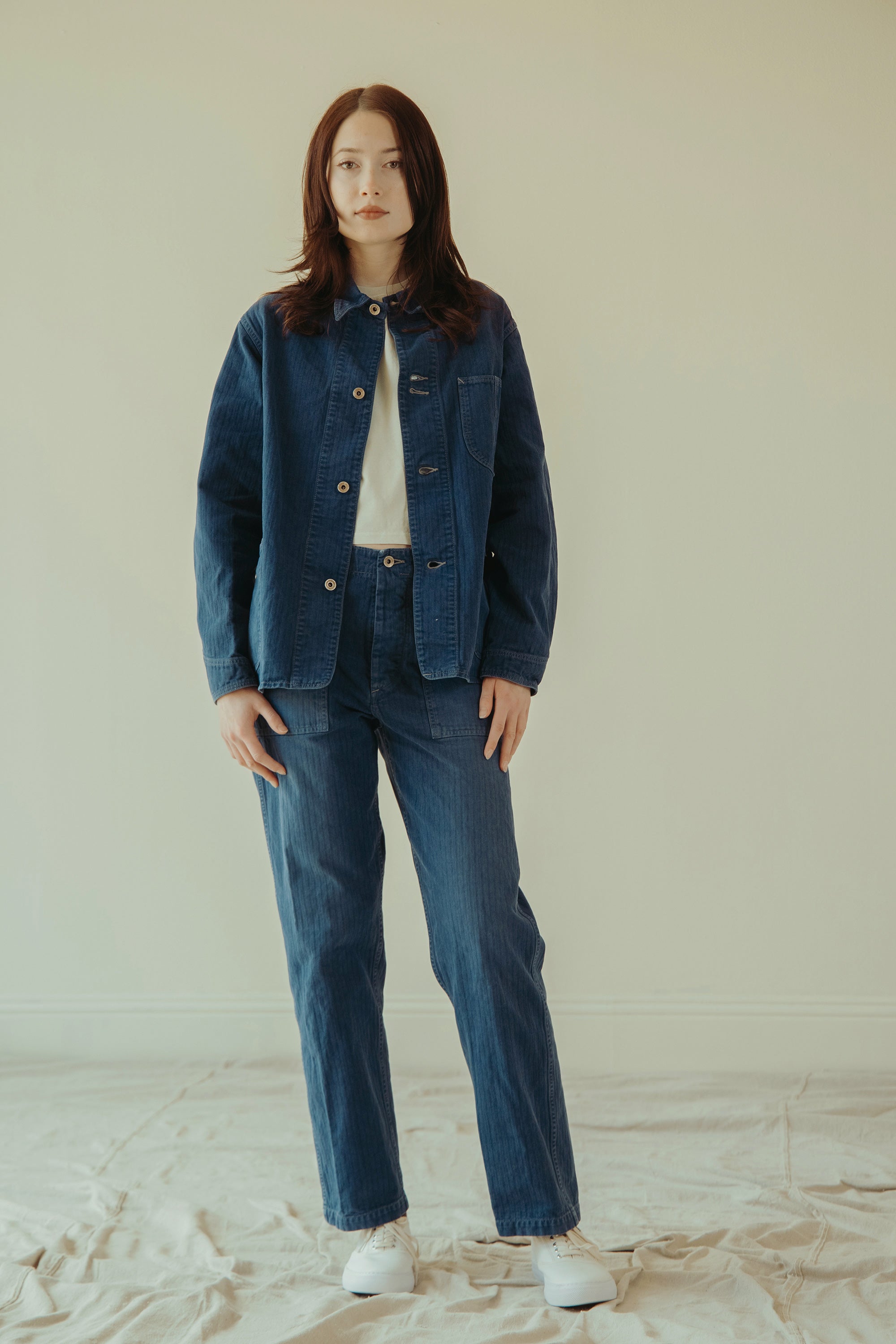 Canoe Club x orSlow - orSlow x Canoe Club 40s Coverall Jacket - French Blue Herringbone Twill - Canoe Club