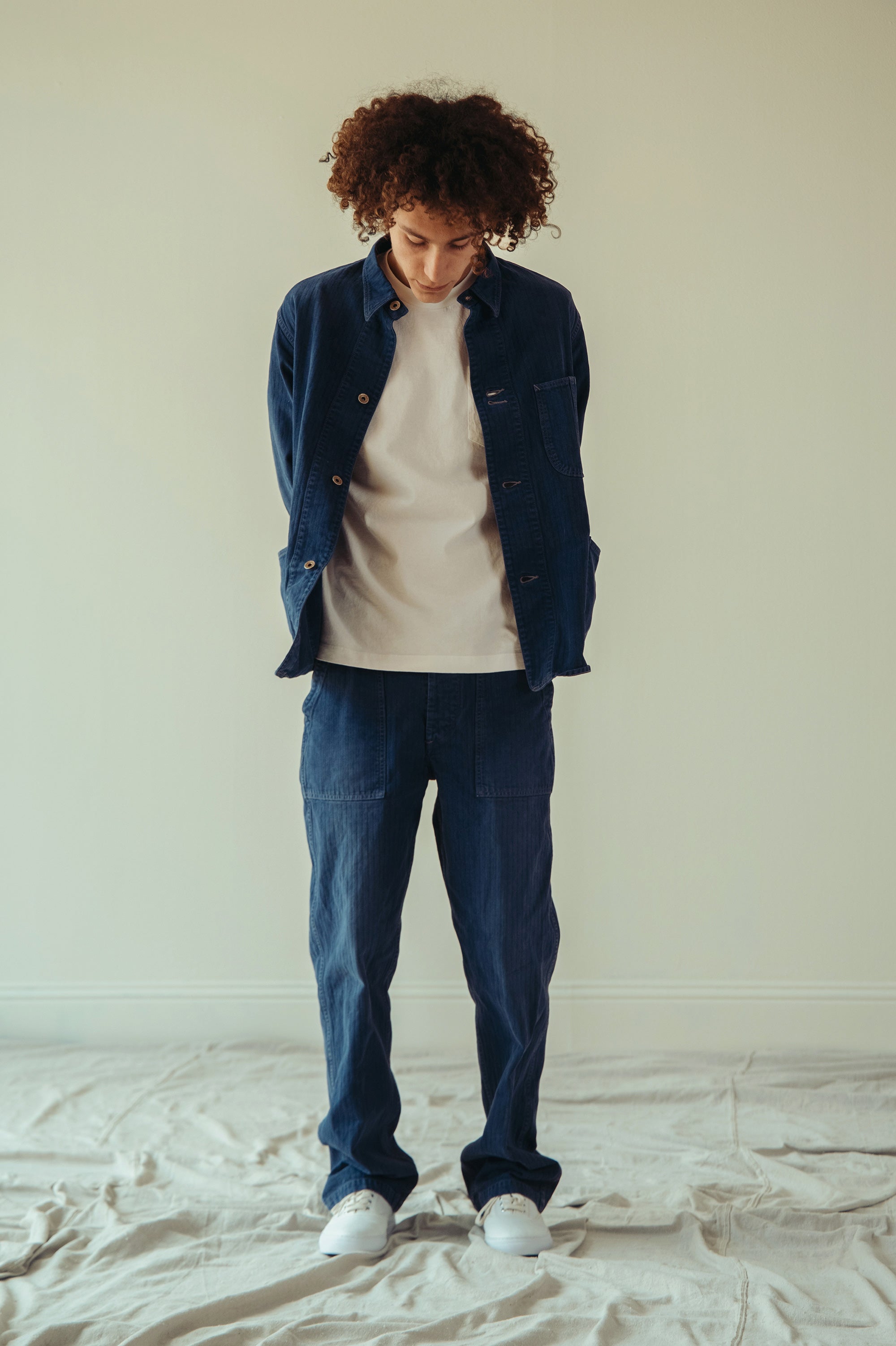 Canoe Club x orSlow - orSlow x Canoe Club 40s Coverall Jacket - French Blue Herringbone Twill - Canoe Club