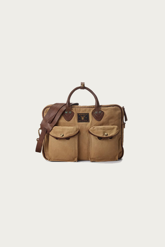 RRL - Leather-Trim Canvas Briefcase - Khaki/Brown - Canoe Club