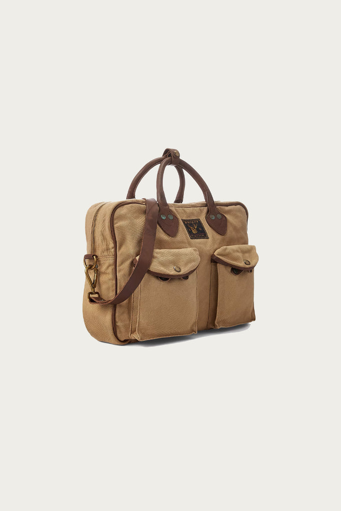 RRL - Leather-Trim Canvas Briefcase - Khaki/Brown - Canoe Club