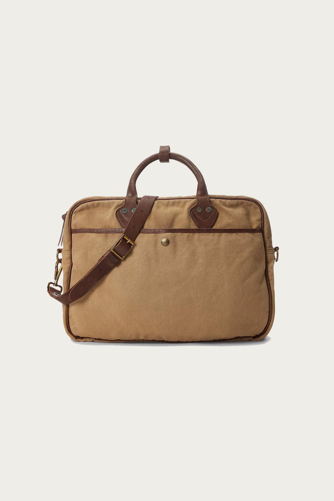 RRL - Leather-Trim Canvas Briefcase - Khaki/Brown - Canoe Club