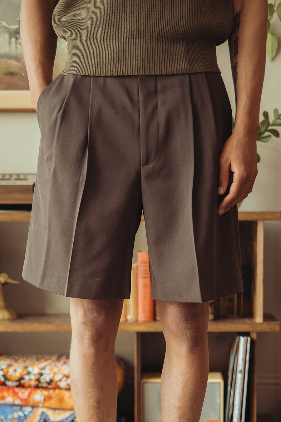 Auralee - Light Wool Max Gabardine Shorts - Dark Brown - Canoe Club