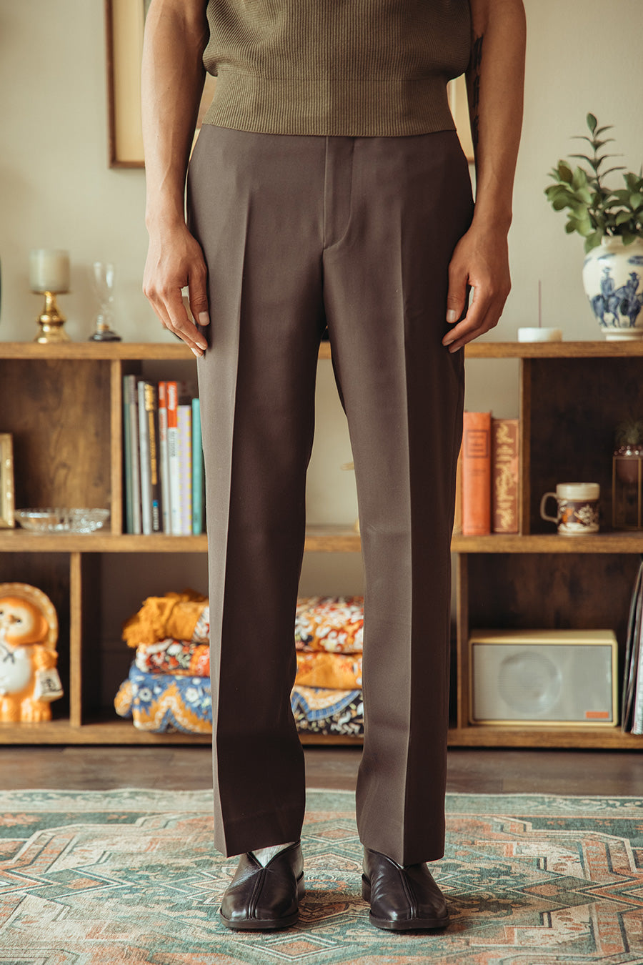 Auralee - Light Wool Max Gabardine Slacks - Dark Brown - Canoe Club