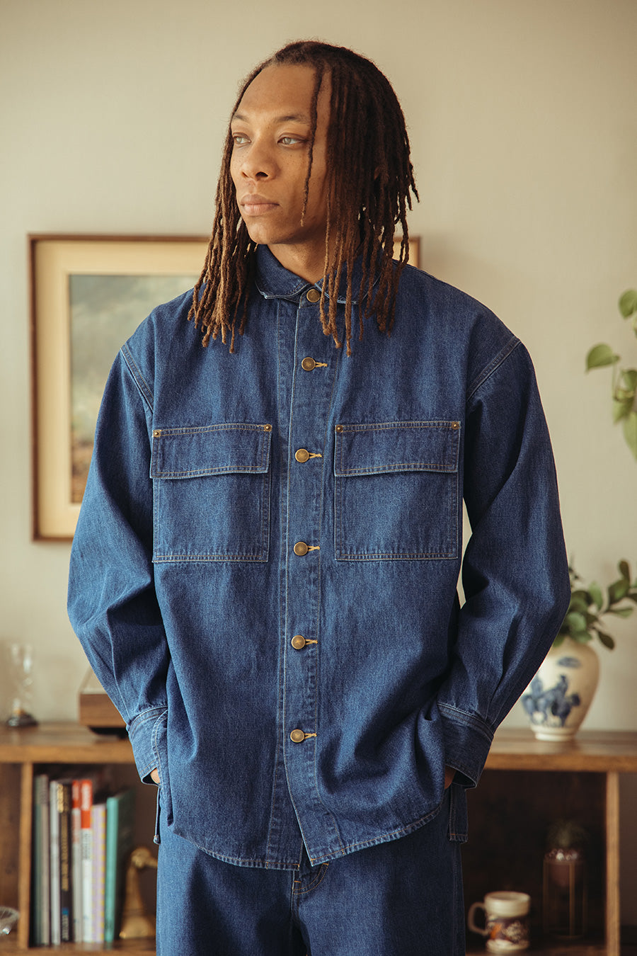 Auralee - Selvedge Light oz. Denim Shirt - Medium Washed Indigo - Canoe Club