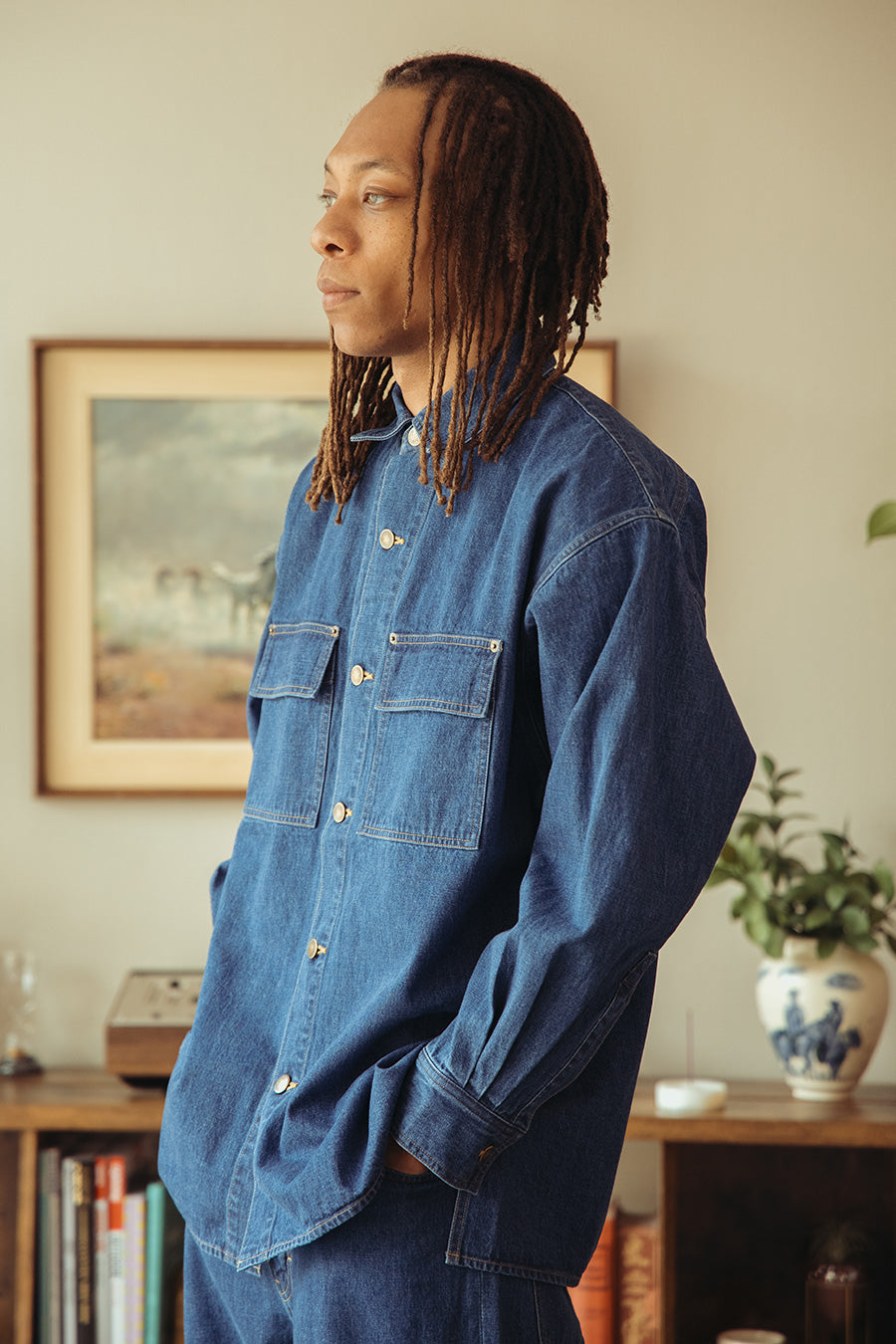 Auralee - Selvedge Light oz. Denim Shirt - Medium Washed Indigo - Canoe Club