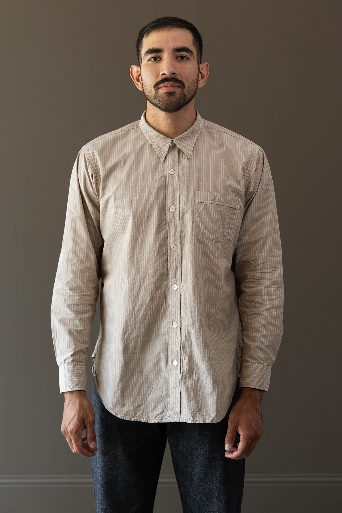 T.T. Lot.106 Narrow Collar Shirt | Beige Stripe | Canoe Club