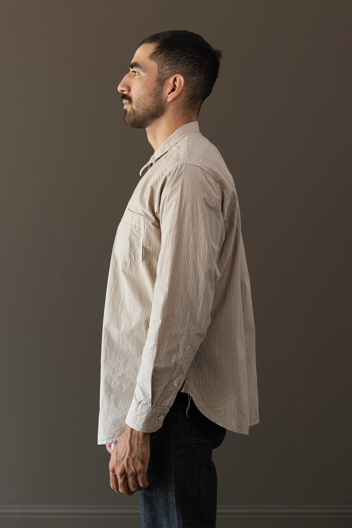 T.T. Lot.106 Narrow Collar Shirt | Beige Stripe | Canoe Club