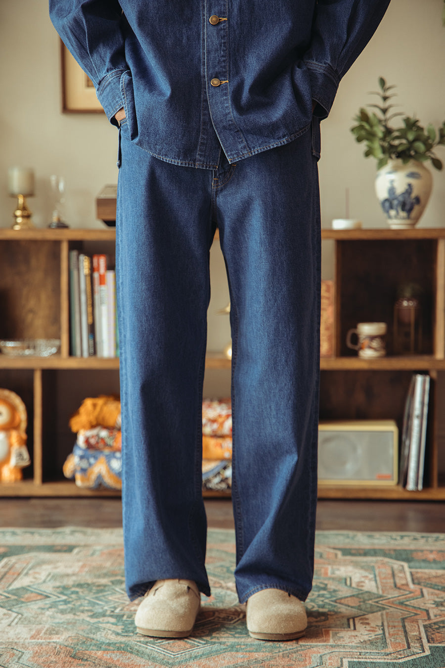 Auralee - Selvedge Light oz. Denim Belted Pants - Medium Washed Indigo - Canoe Club