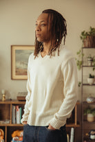 Auralee - Summer Cashmere Knit V-Neck P/O - Ivory White - Canoe Club