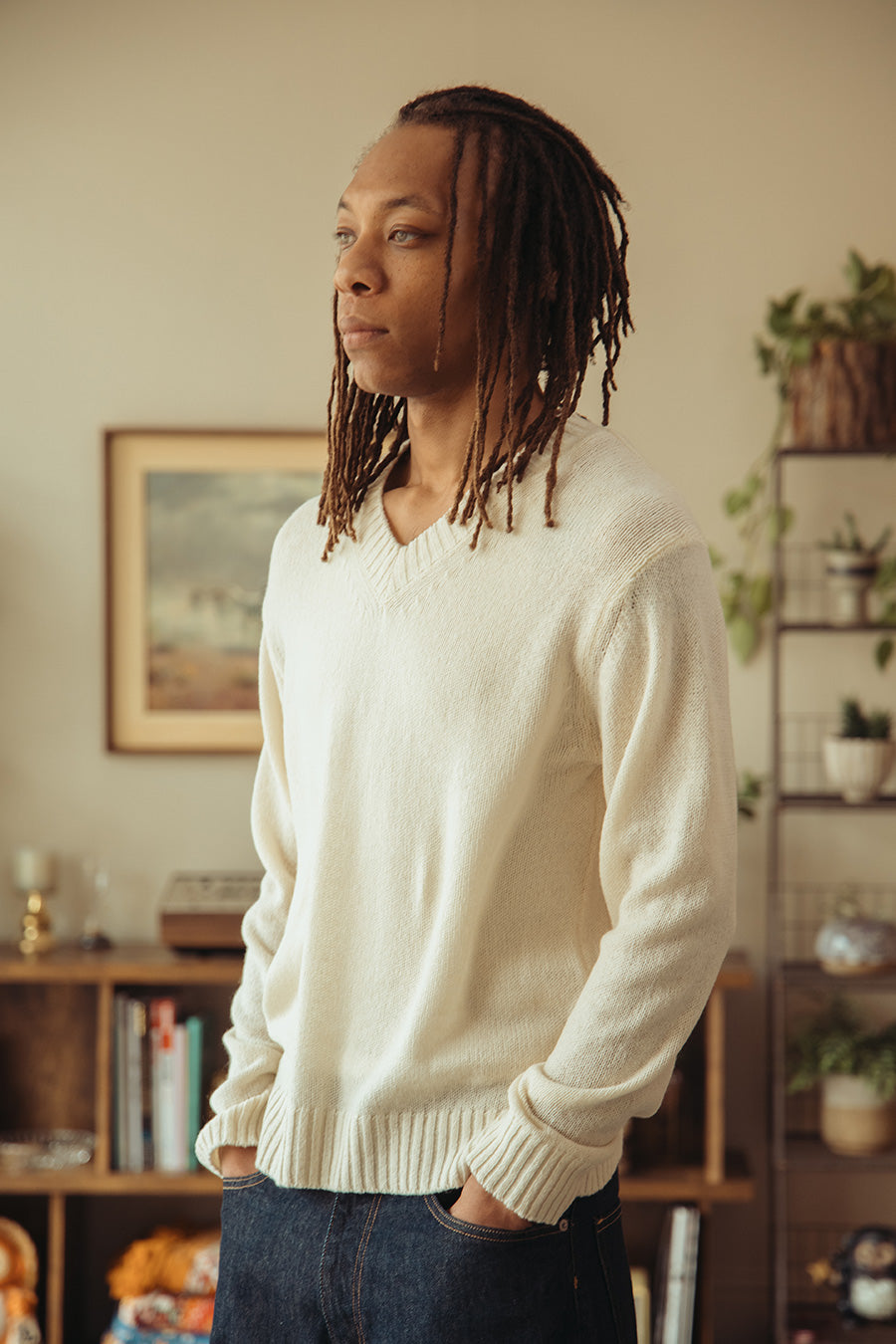 Auralee - Summer Cashmere Knit V-Neck P/O - Ivory White - Canoe Club