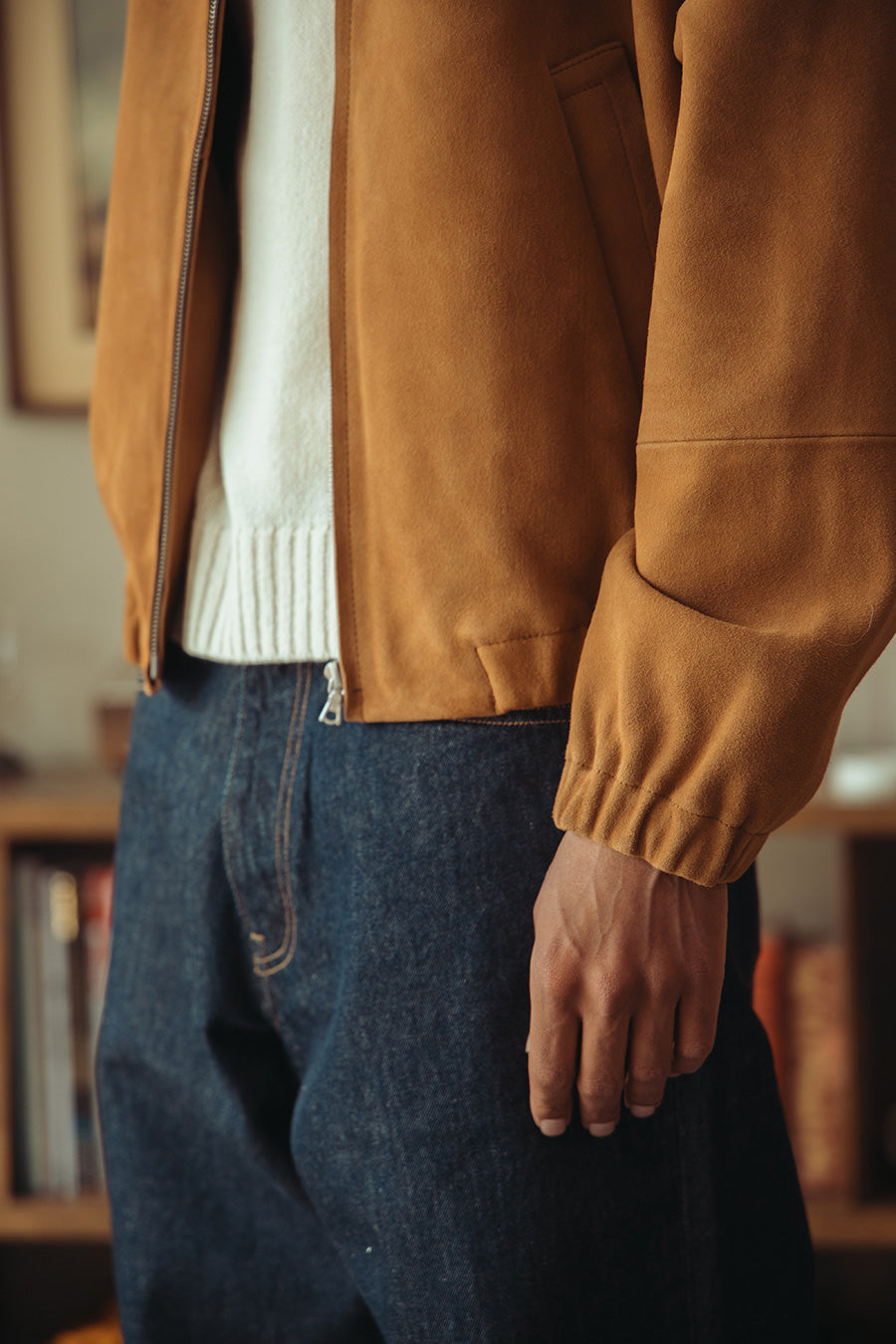 Auralee Lamb Suede Zip Blouson | Camel | Canoe Club