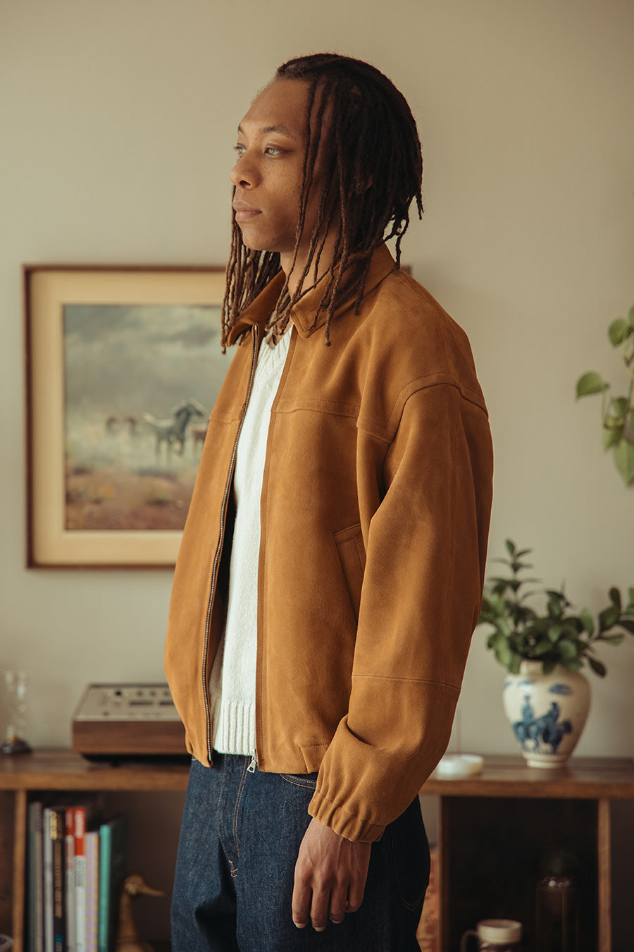Auralee - Lamb Suede Zip Blouson - Camel - Canoe Club