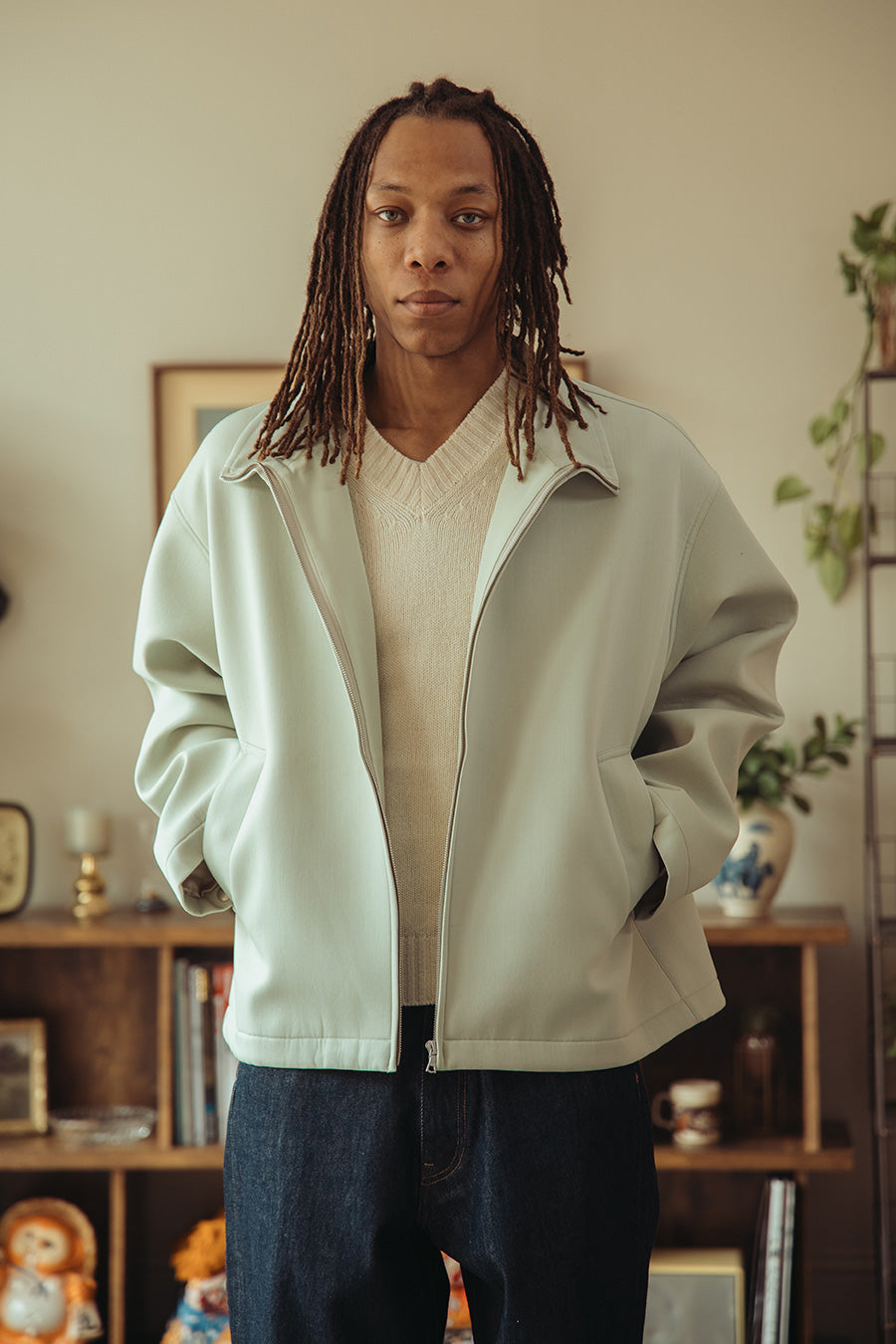Auralee - Sponge Wool Twill Zip Blouson - Pale Green - Canoe Club